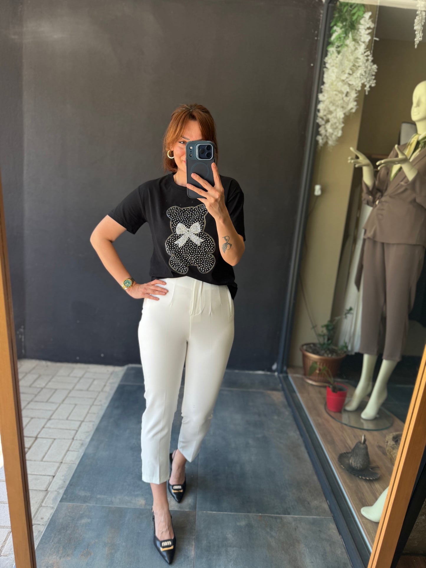 Beyaz Flato Pantolon /T-Shirt Takım