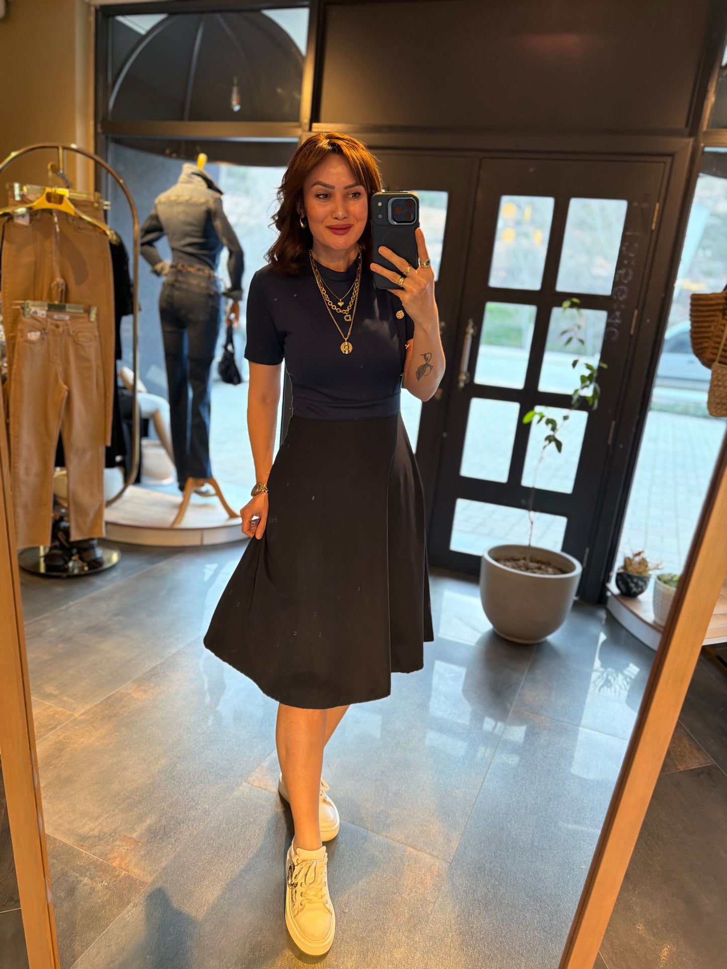 Rona Lacivert Midi Elbise