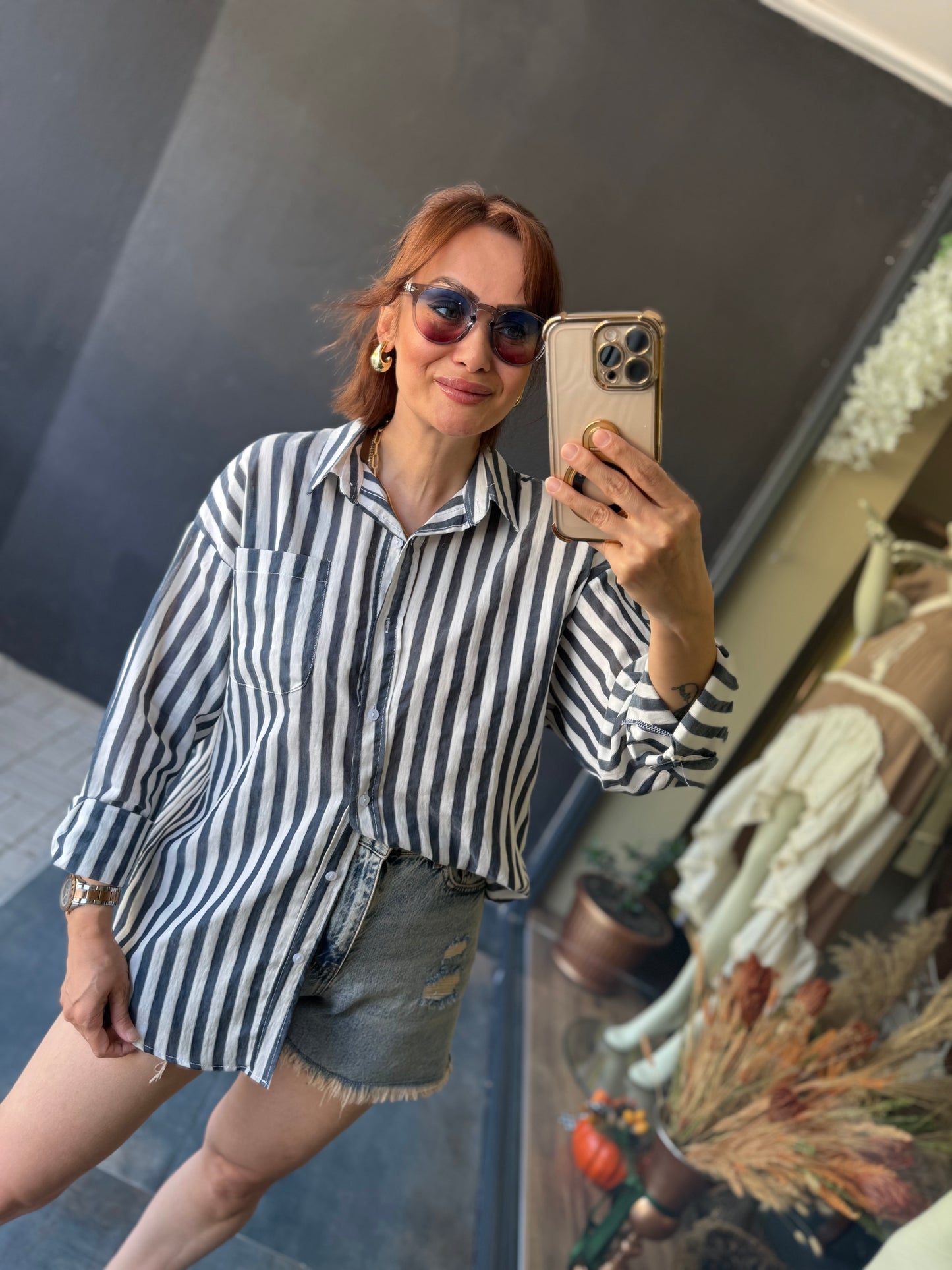 Bısou Lacivert Çizgili Gömlek