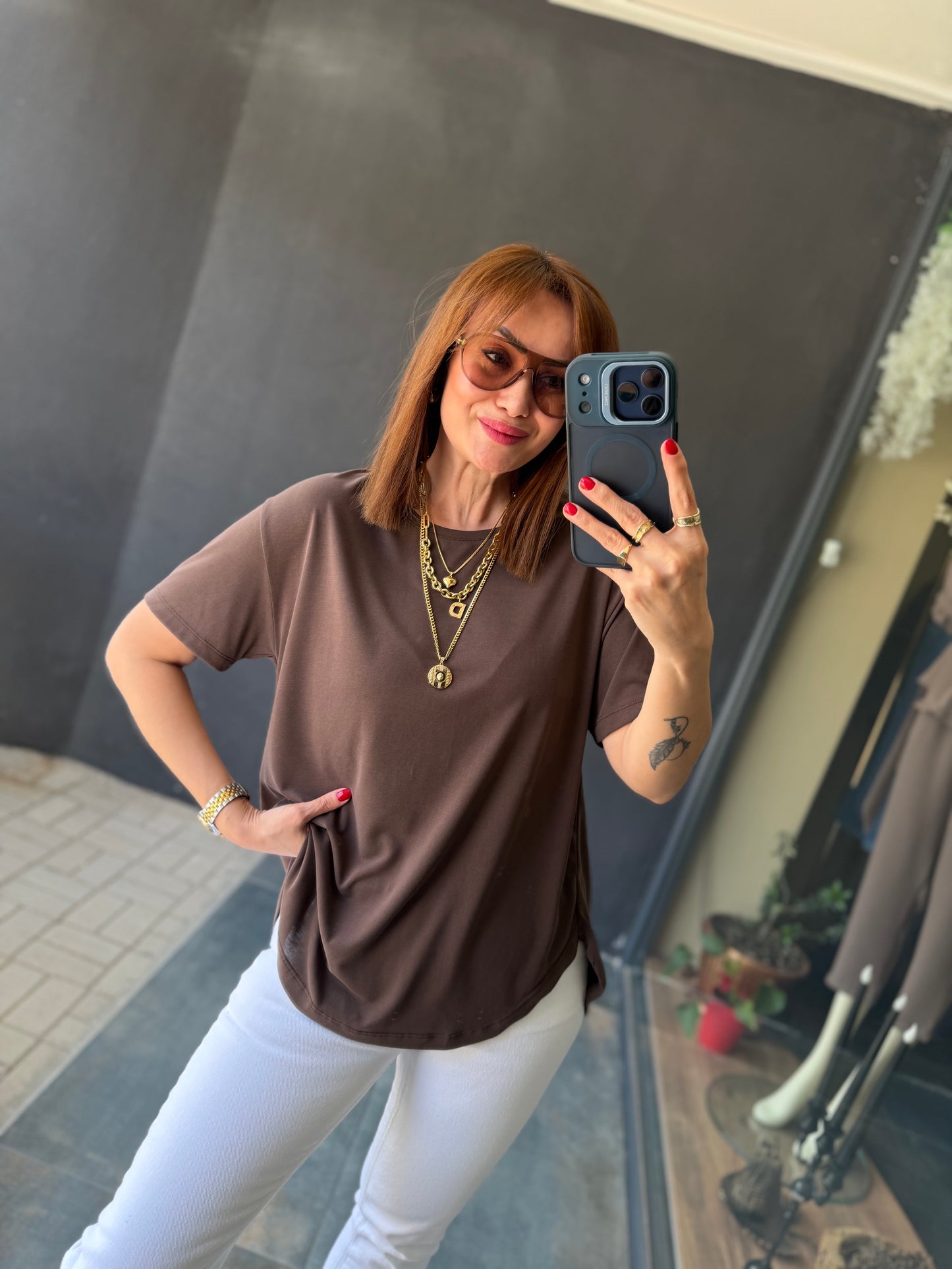 Dark Kahve Modal Basic T-Shirt