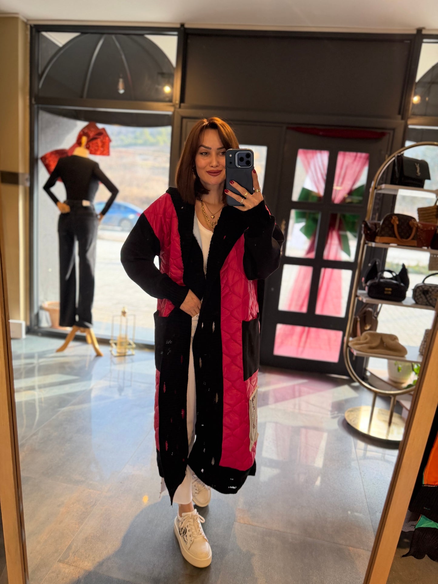 Linen Pembe Capitone Detay Hırka