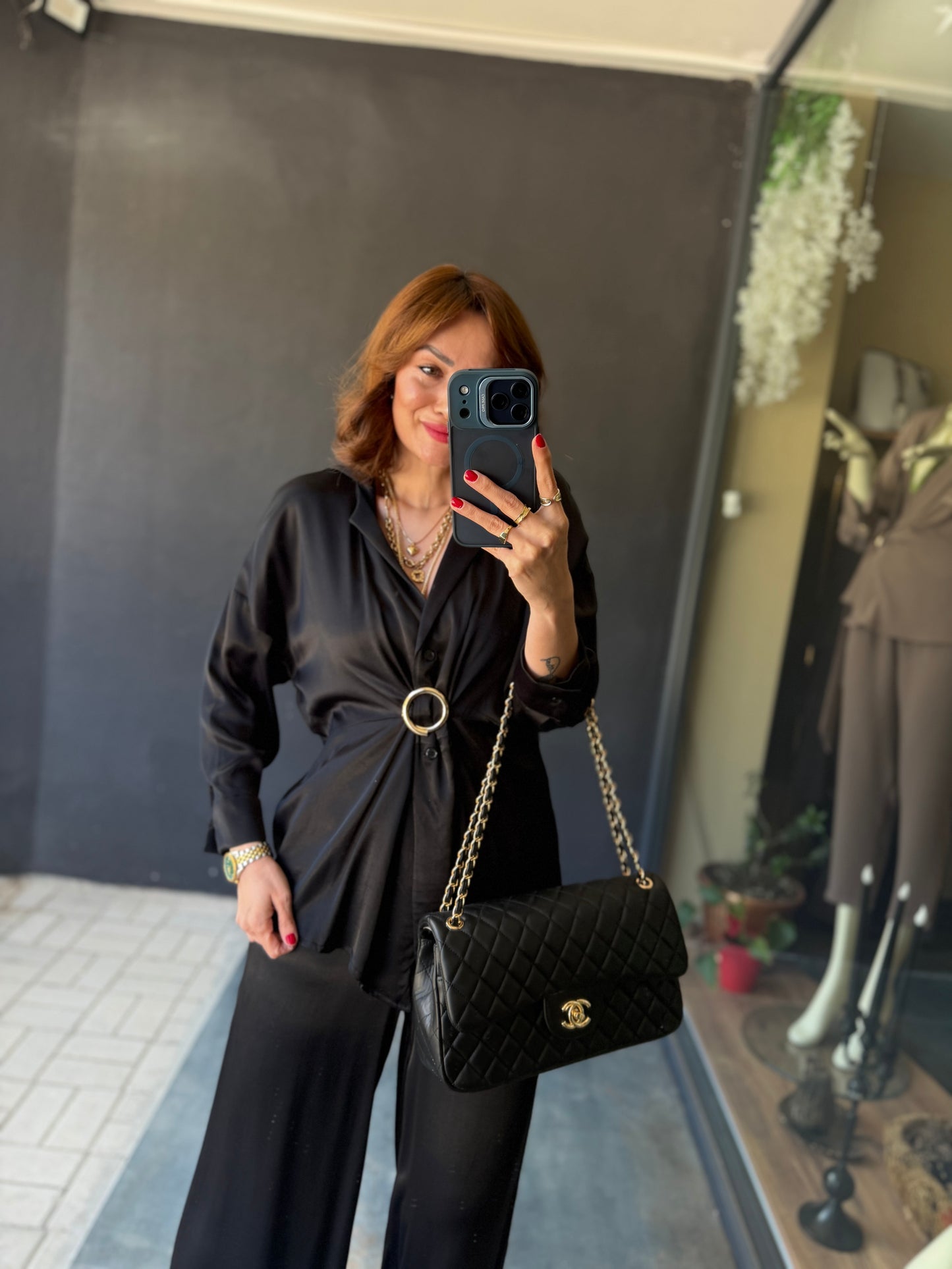 Lost Siyah Pamuklu Saten Broşlu Takım