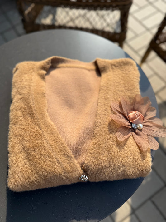 Angeli Broşlu Camel Kaşmir Hırka