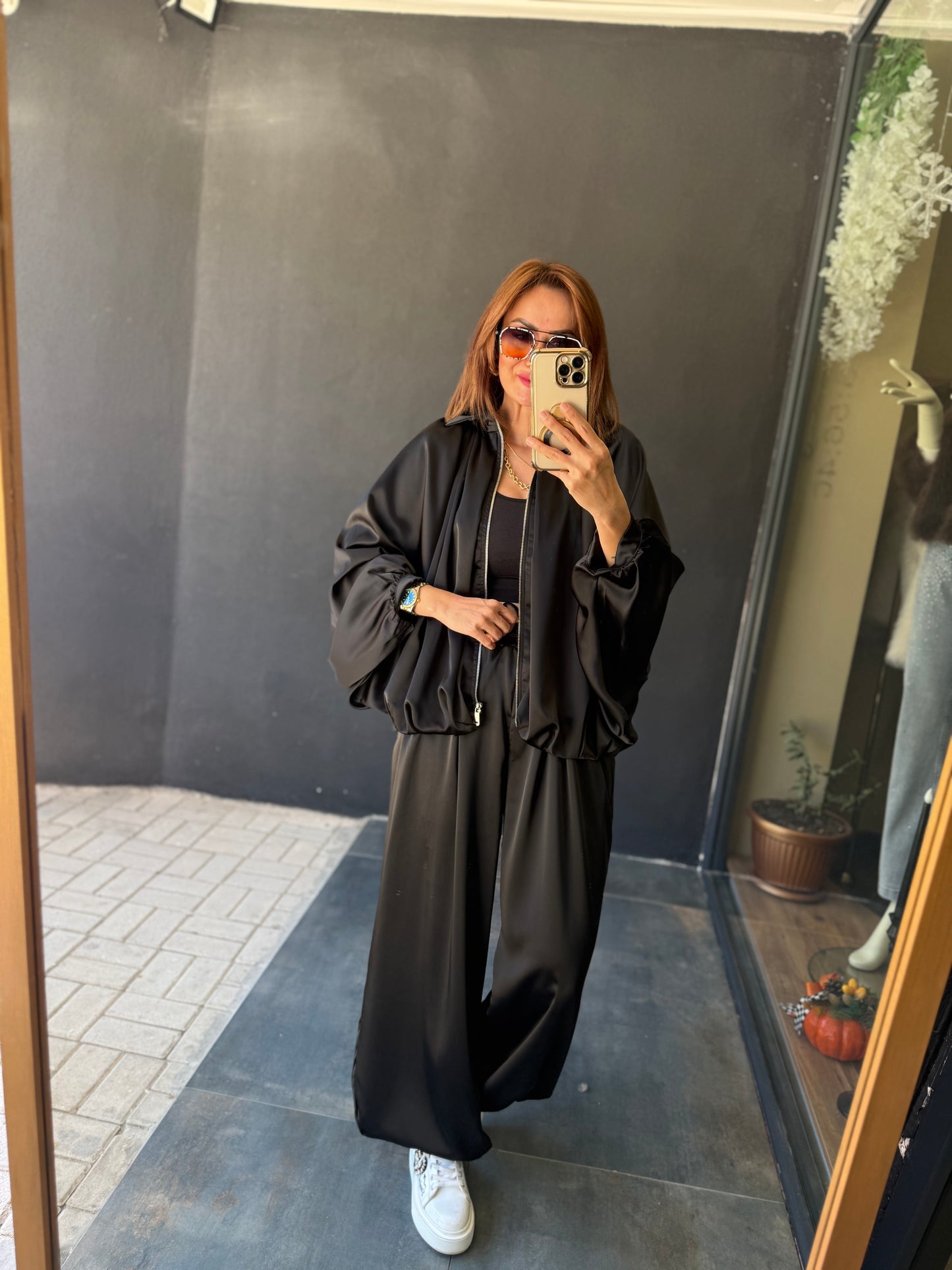 Cardinal Siyah Saten Bomber Takım