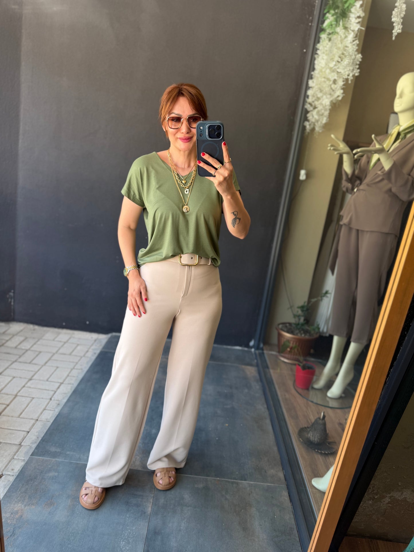 Bej Pantolon & Tshirt Takım