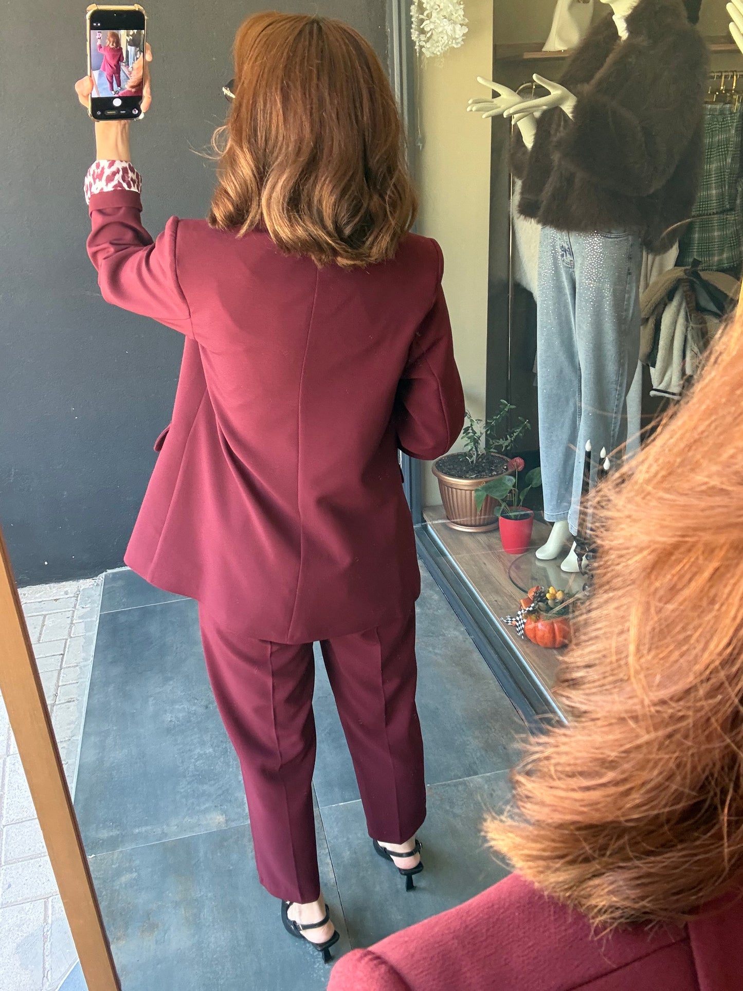 Melanj Bordo Ceket&Pantolon Takım