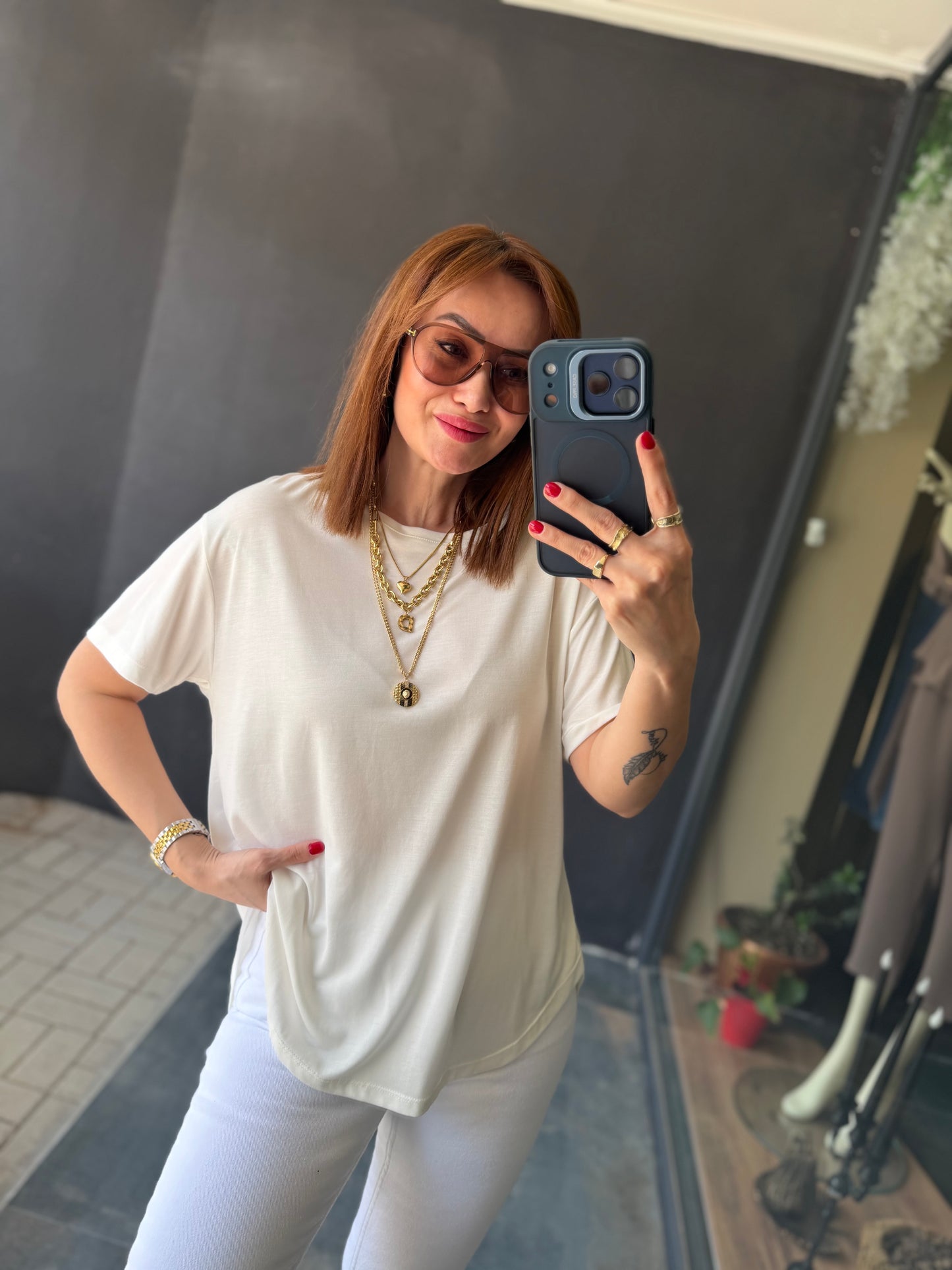 Dark Beyaz Modal Basic T-Shirt