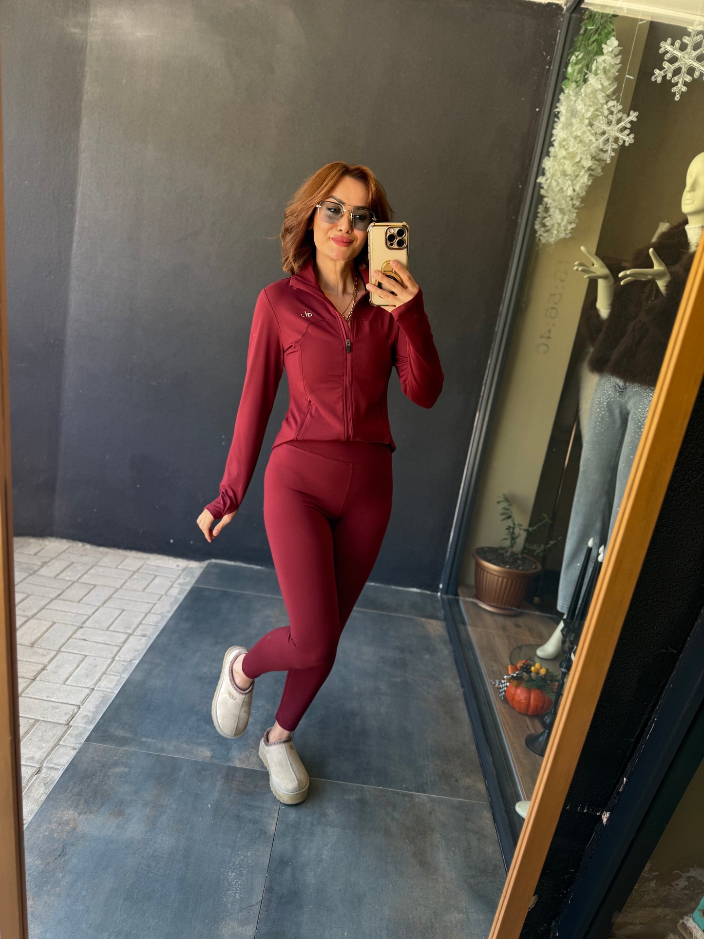 Elen Bordo Tayt & Sweat Takım