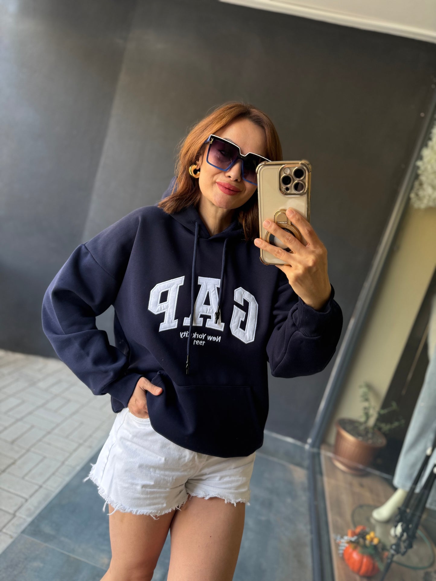 Muvy Lacivert Kabartmalı Sweatshirt