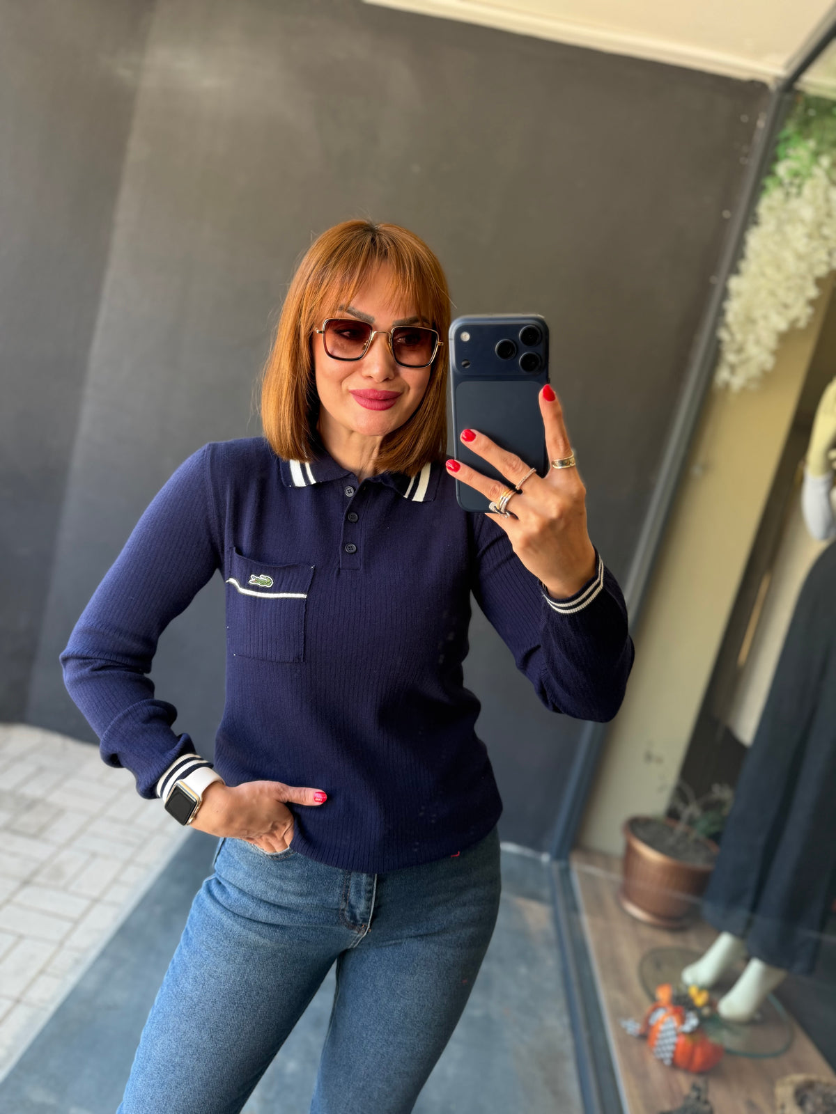 Ace Lacivert Premium Pola Yaka Fitilli Triko Bluz