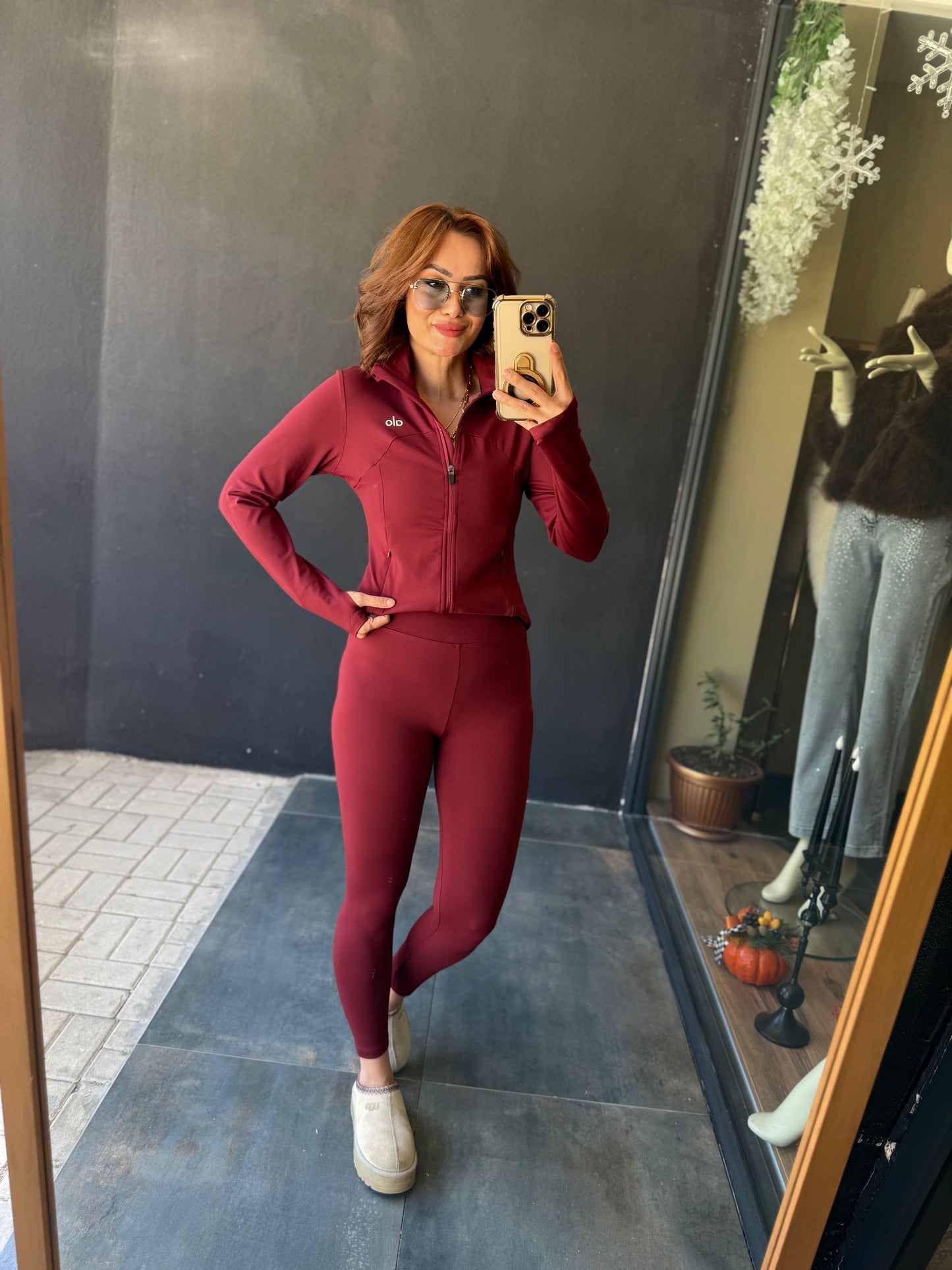 Elen Bordo Tayt & Sweat Takım