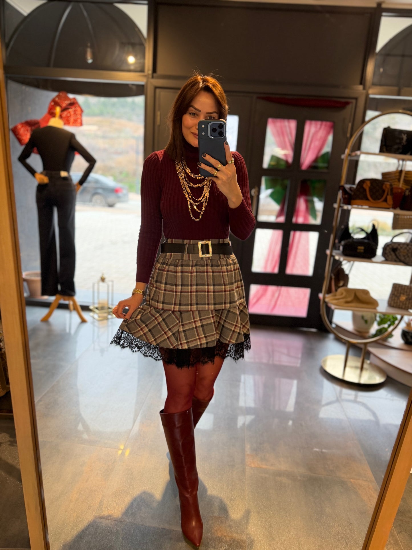 Livin Gri Kareli Etek