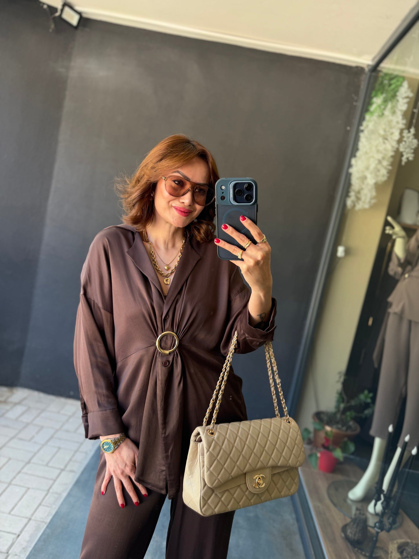 Lost Kahve Pamuklu Saten Broşlu Takım