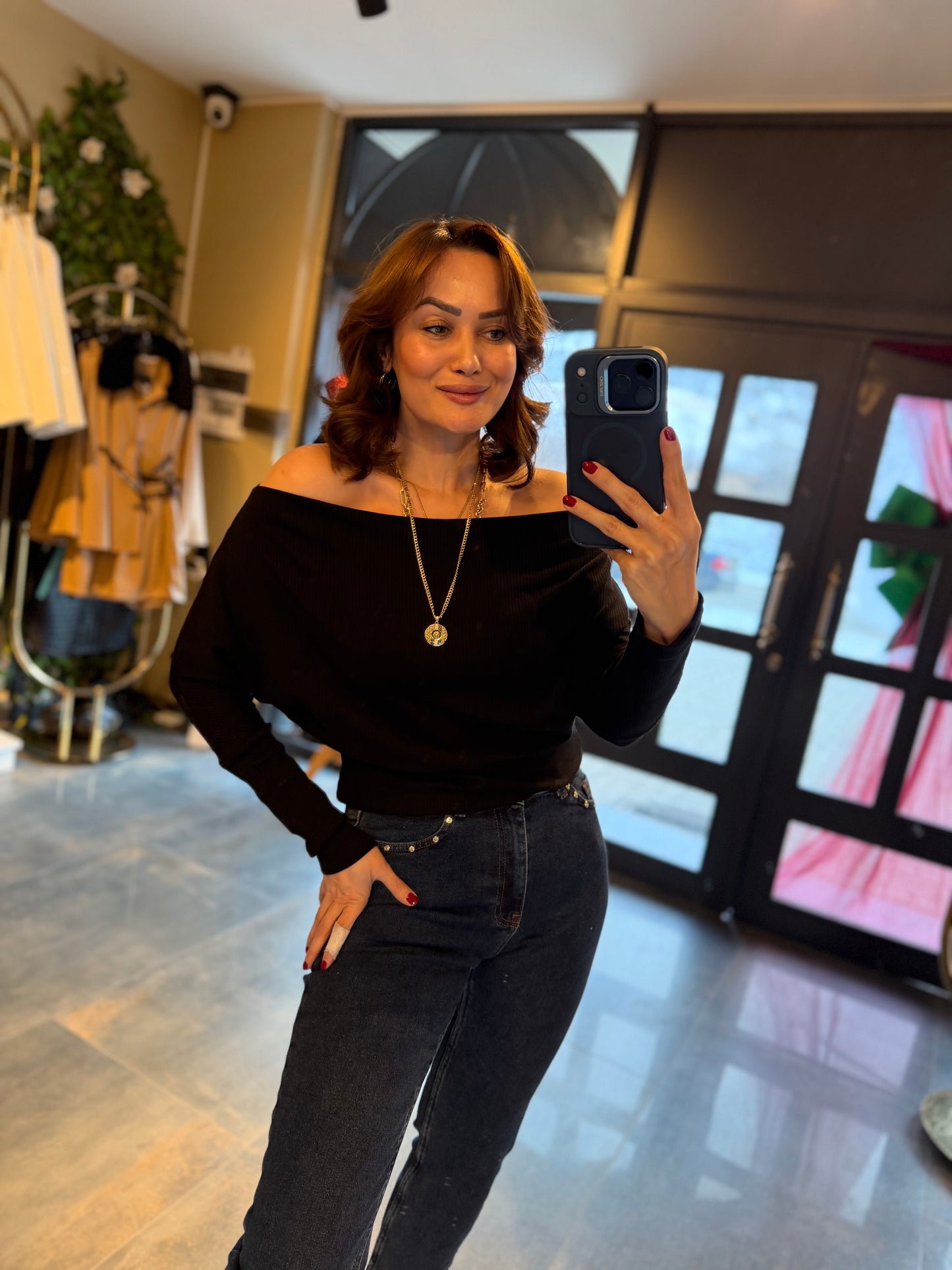 Mysecret Siyah Kayık Yaka Fitilli Bluz