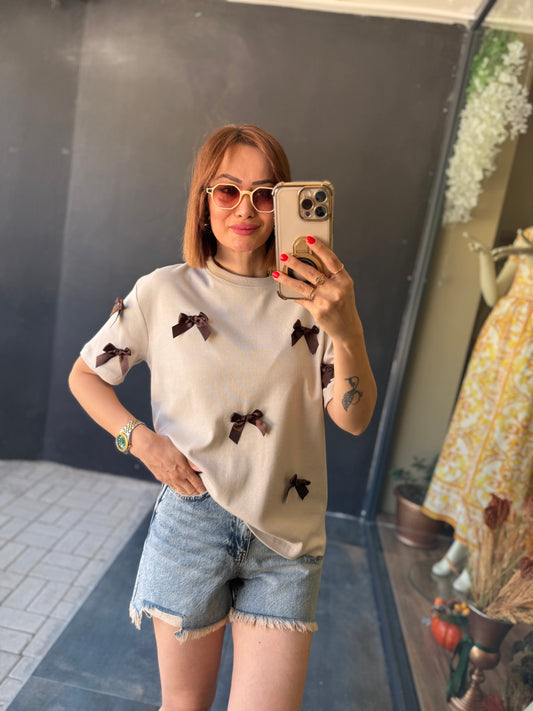 Bısou Kahve Kurdele T-Shirt