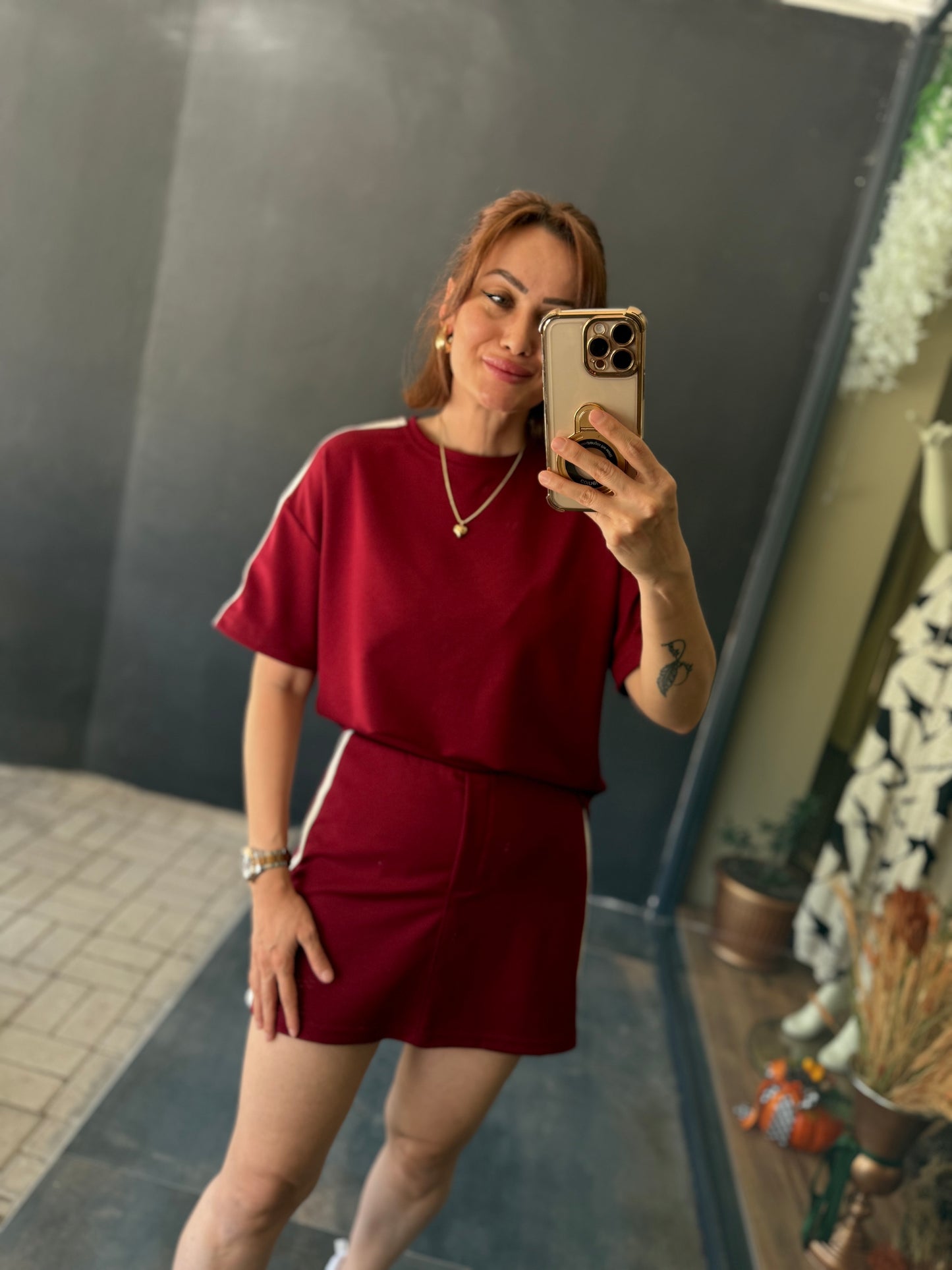 Ophira Bordo Etek&Şort Takım