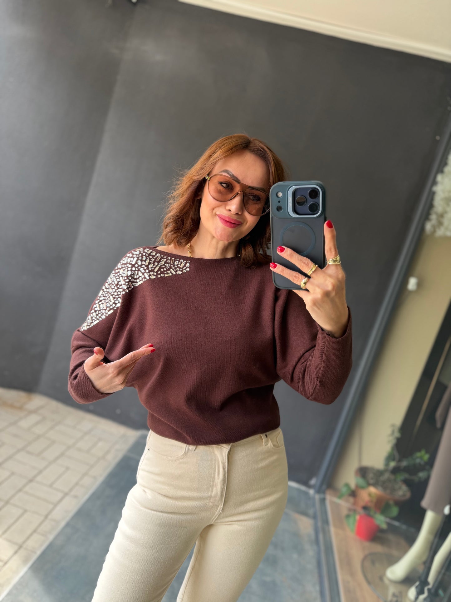 Crowi Kahve Elit Triko Bluz