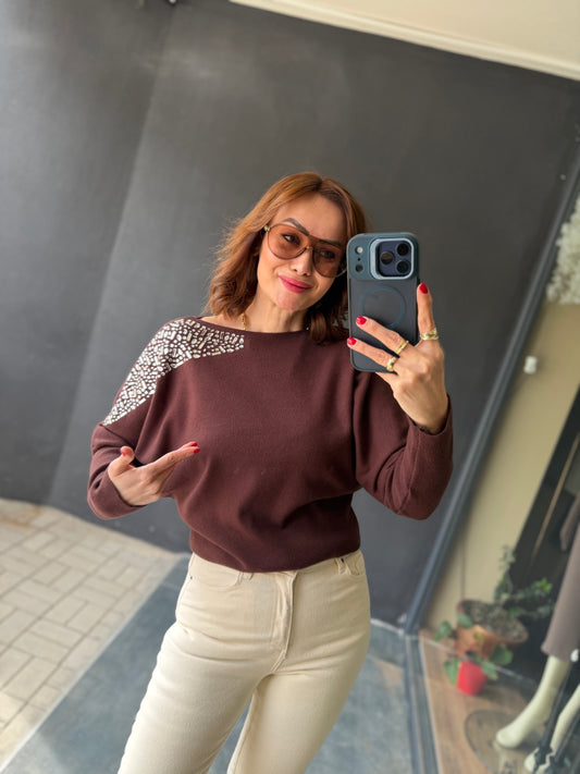 Crowi Kahve Elit Triko Bluz