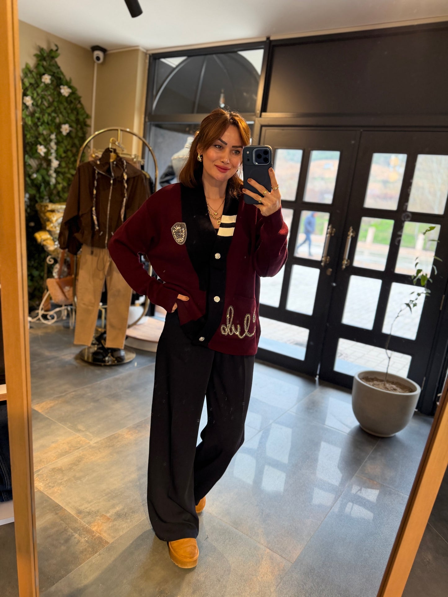 Cheek Lacivert Krep Palazzo Pantolon