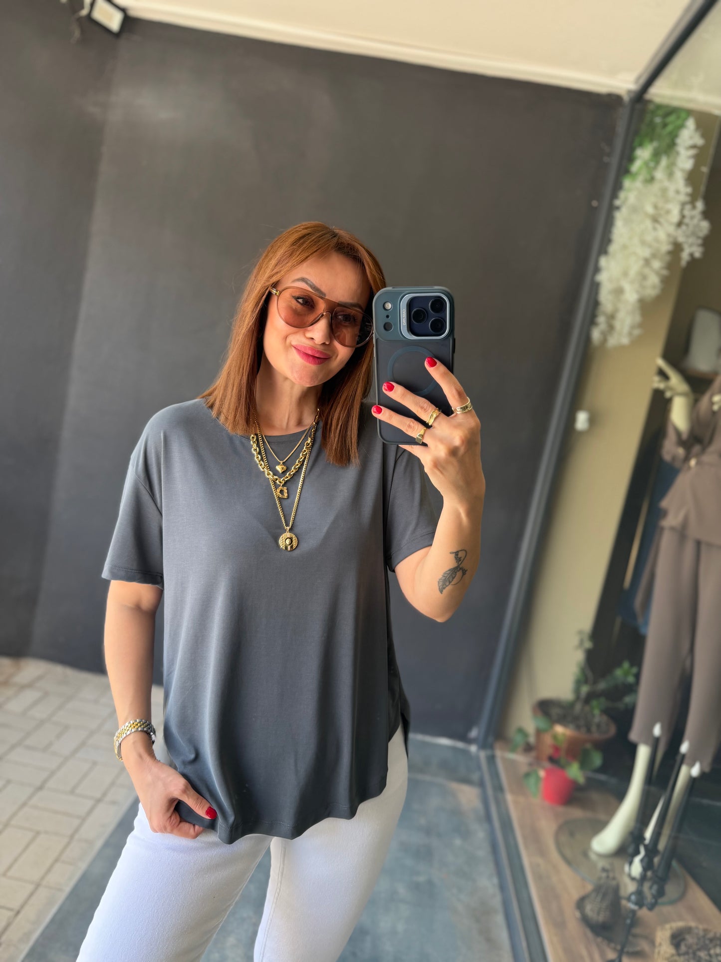Dark Antrasit Modal Basic T-Shirt
