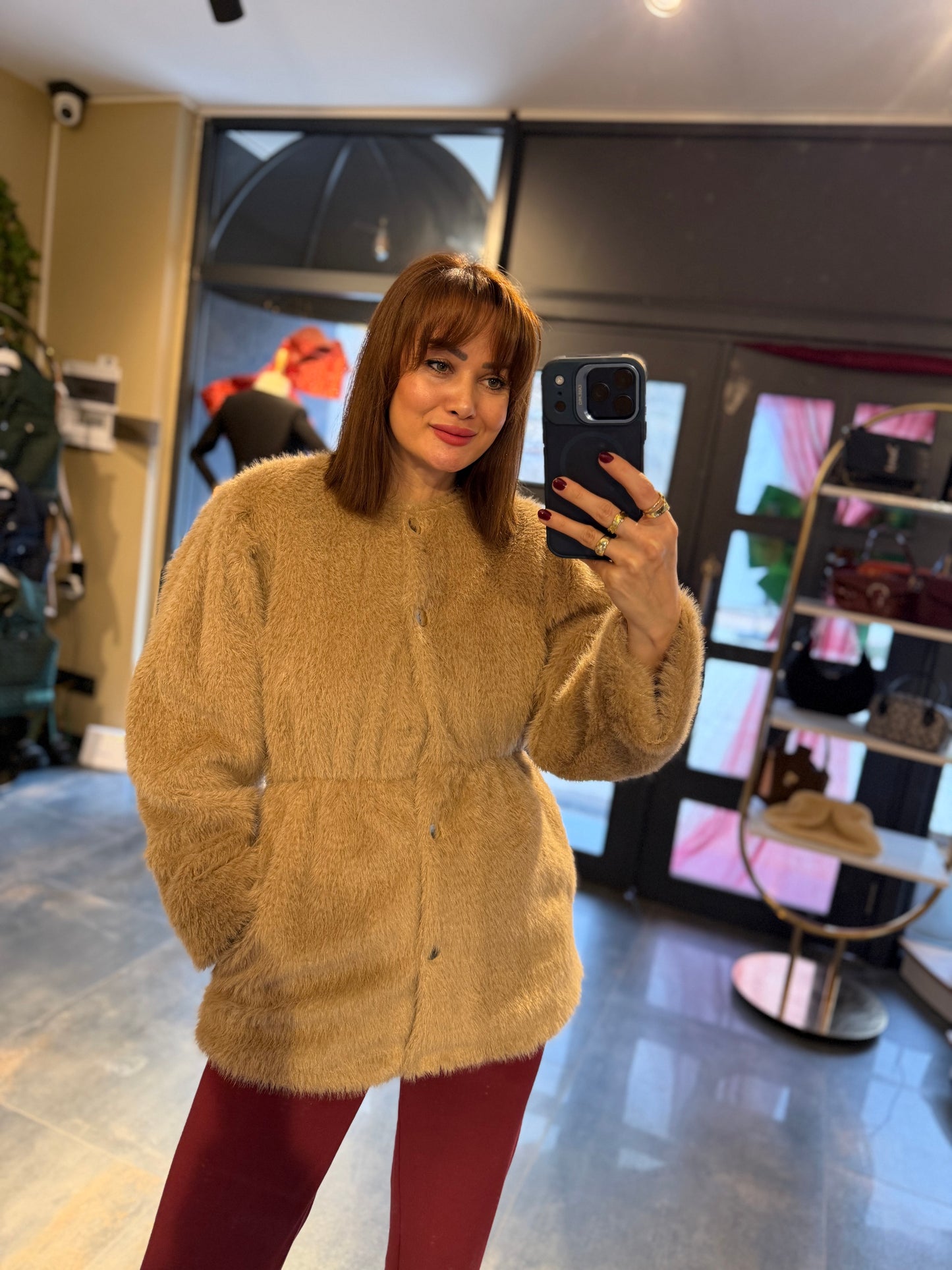 Alora Bej Astarlı Kürk Mont