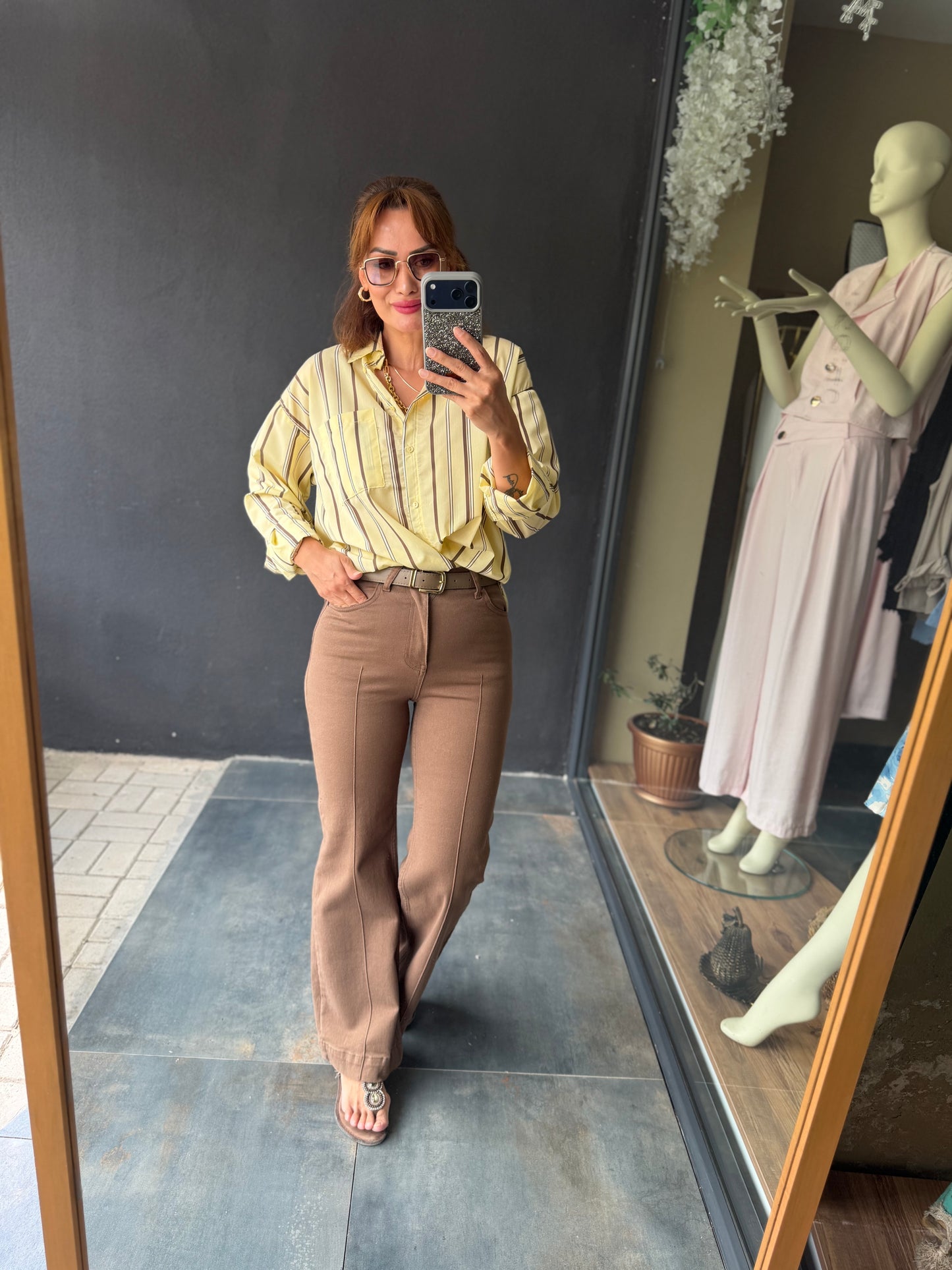 Liora Sarı Poplin Oversize Gömlek