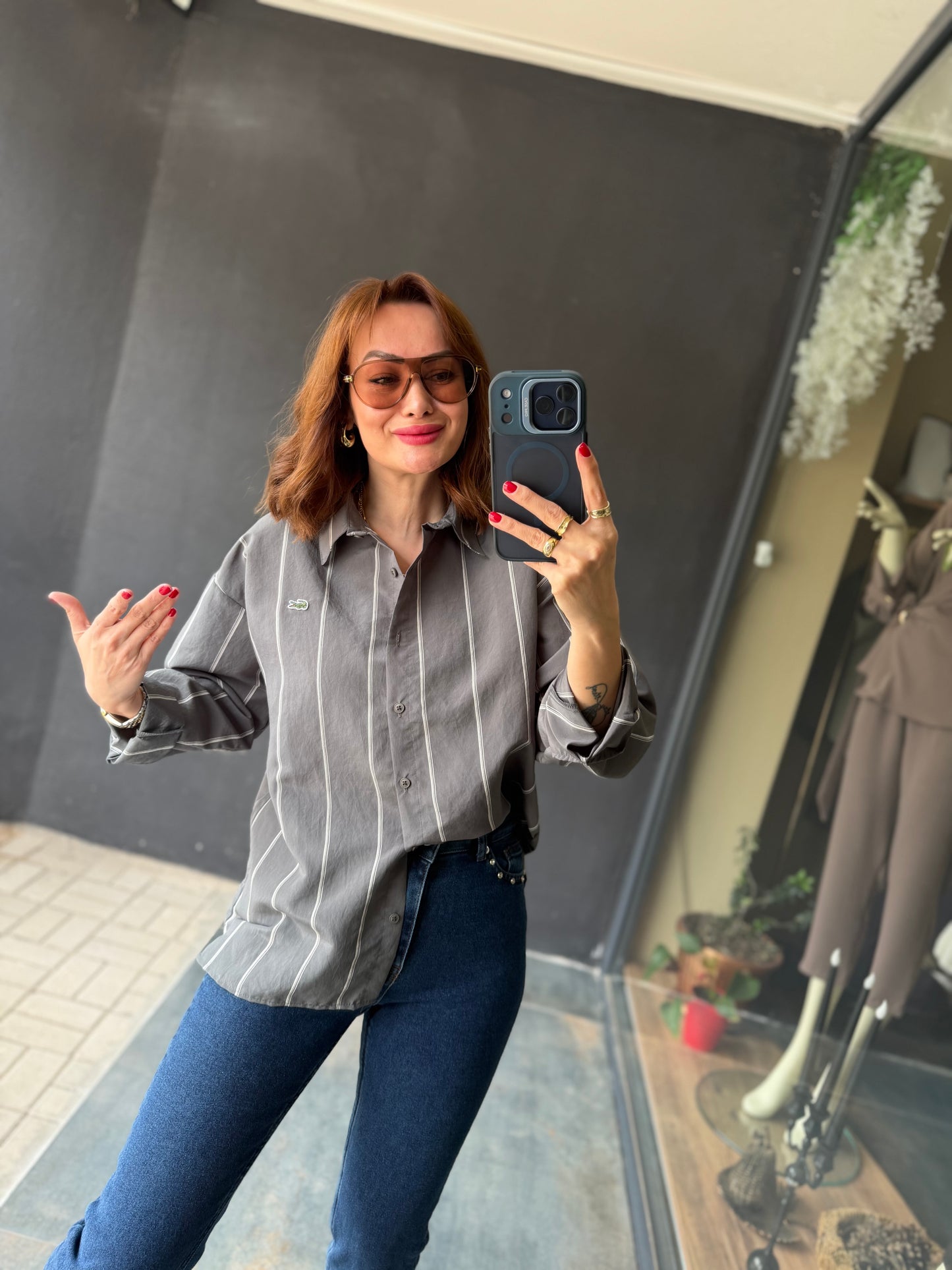 Tiante Gri Tensel Gömlek