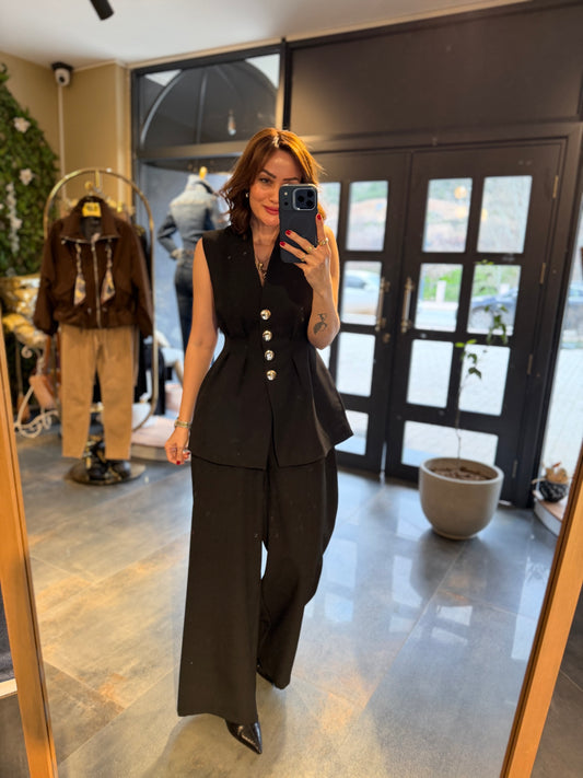 Newwel Siyah Yelek & Pantolon Takım