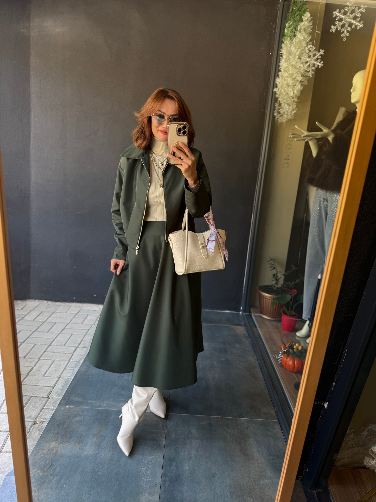 Pesto Haki Paraşüt Etek&Ceket Takım