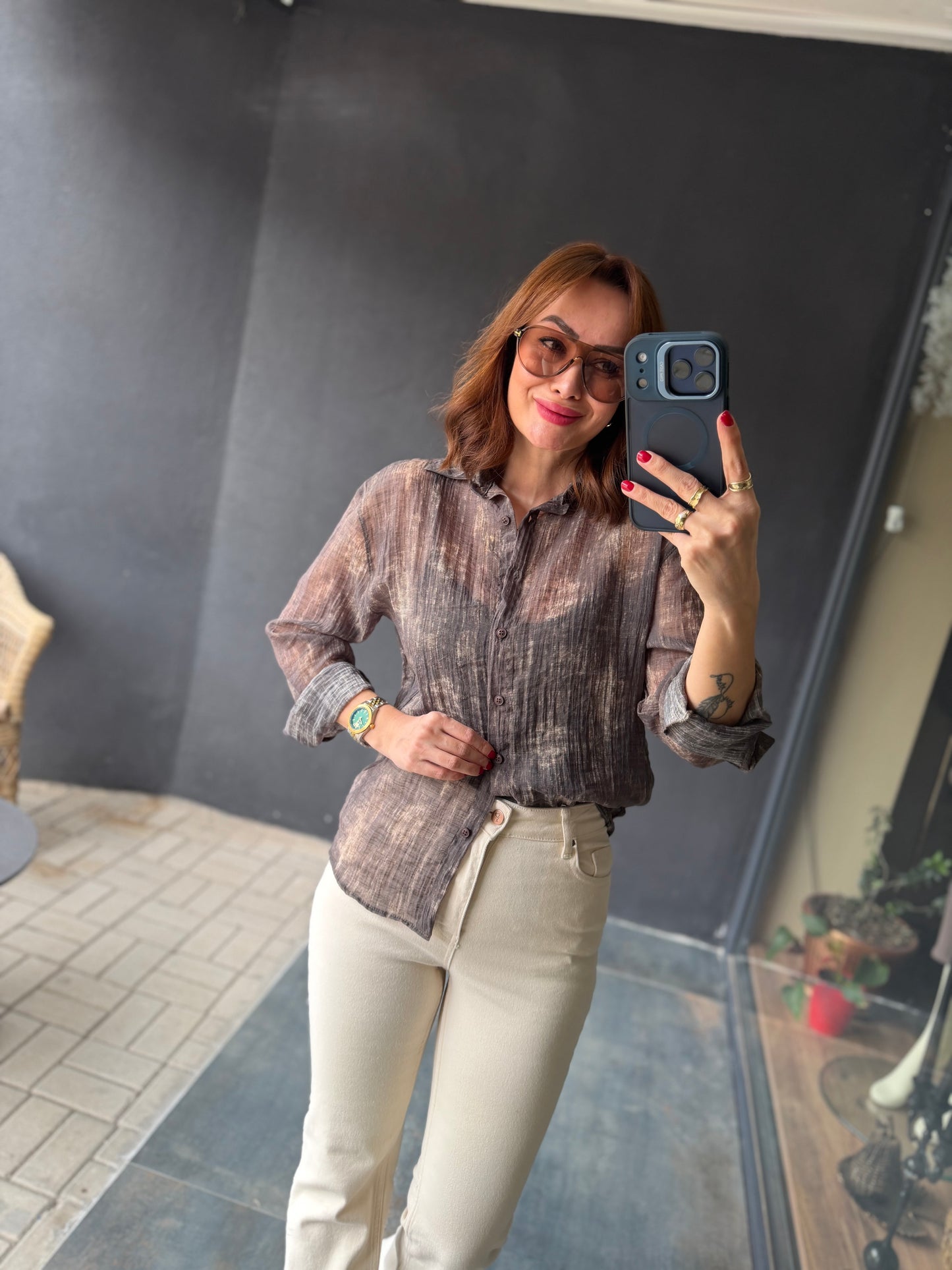 Vilen Kahve Transparan Gömlek