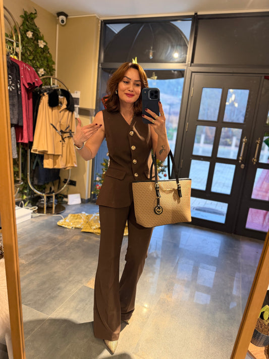 Lingo Kahve Yelek & Pantolon Takım