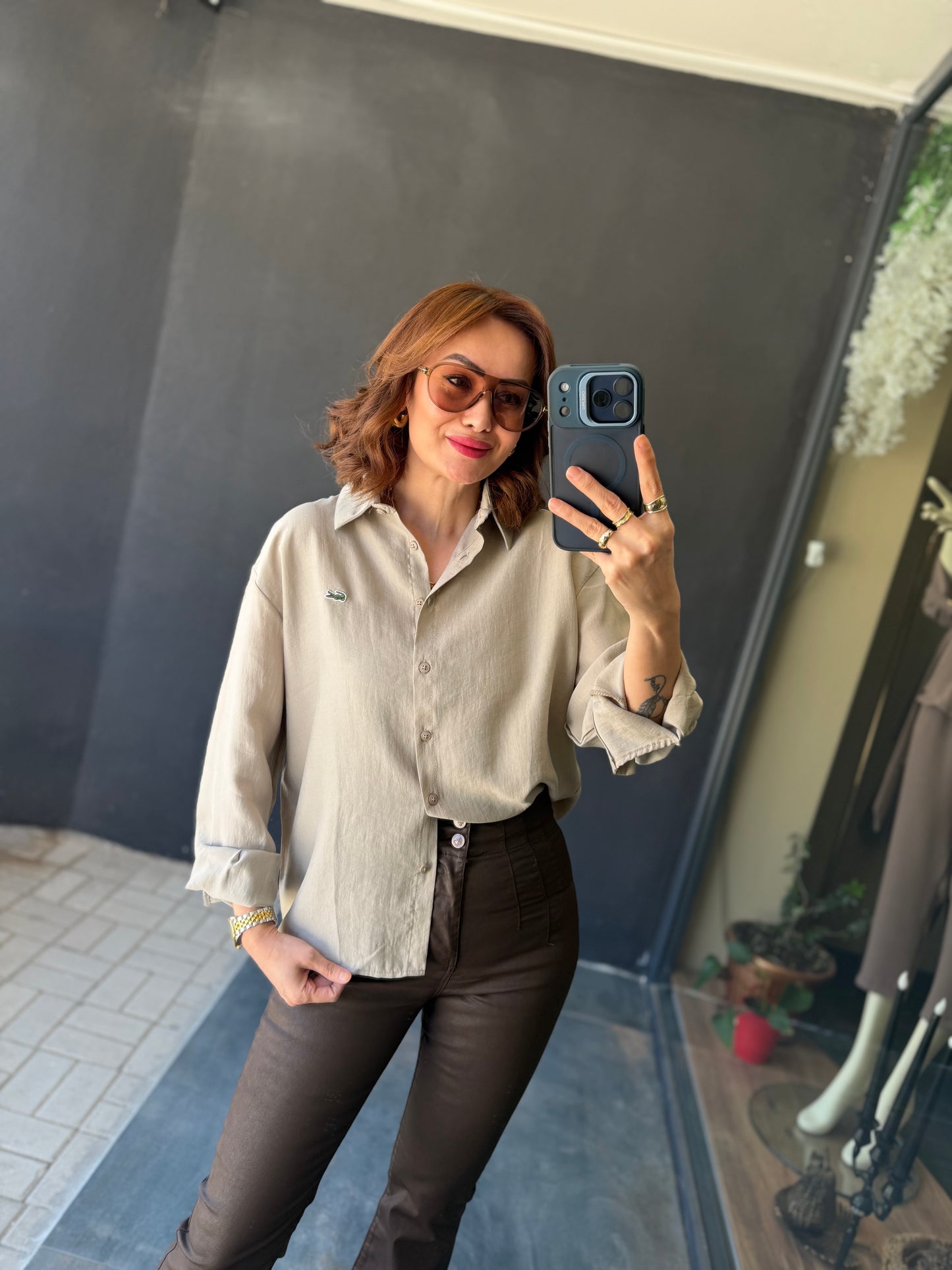 Burn Bej Tensel Gömlek