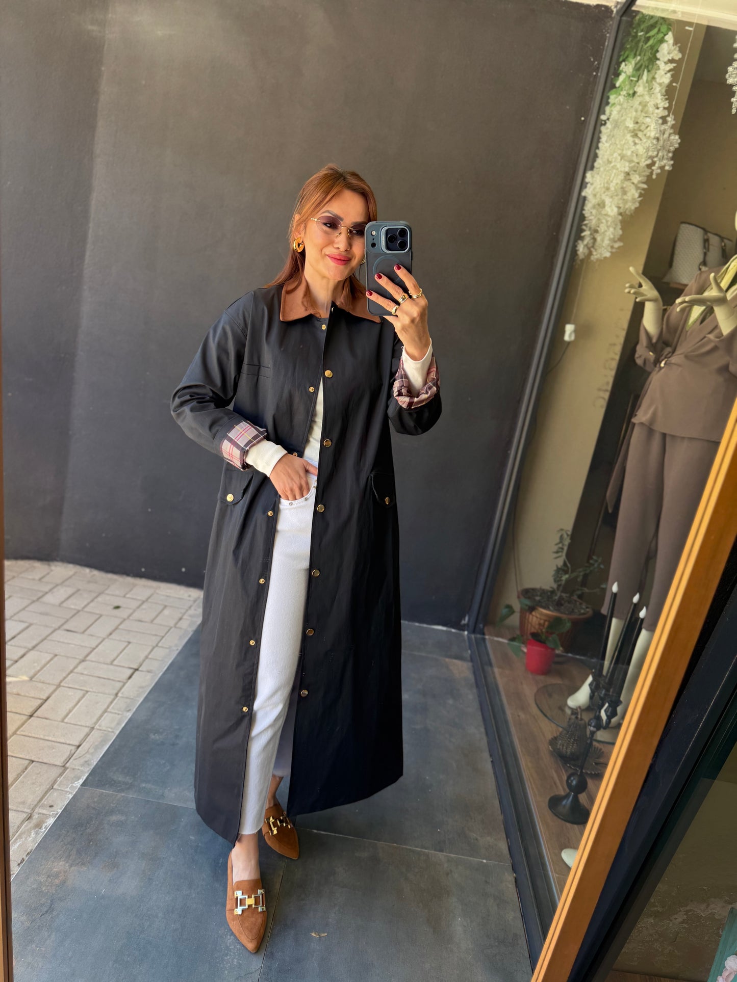 Mesli Lacivert Su Geçirmez Trenchcoat