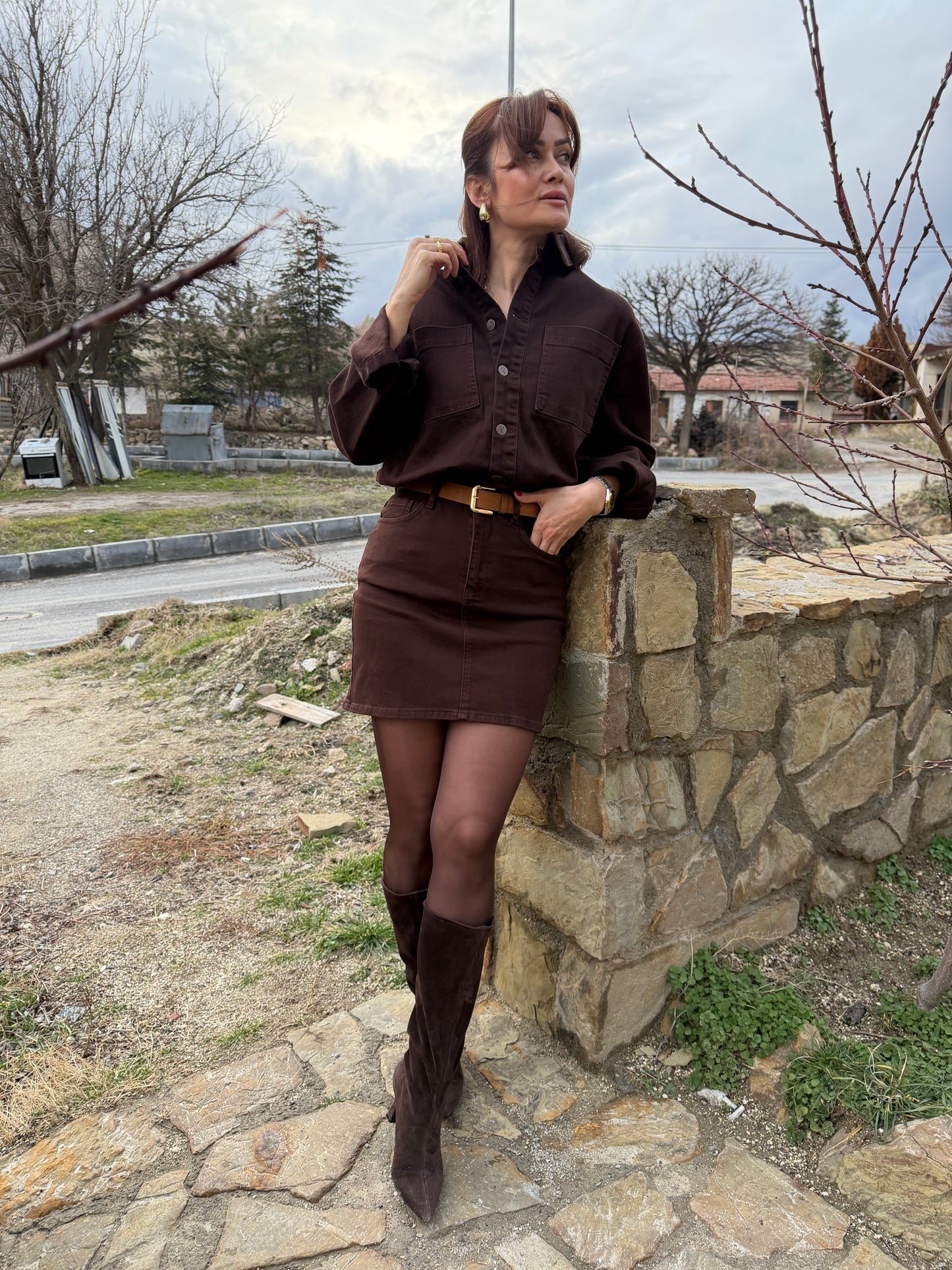 Xlove Kahve Toparlayıcı Jean Elbise