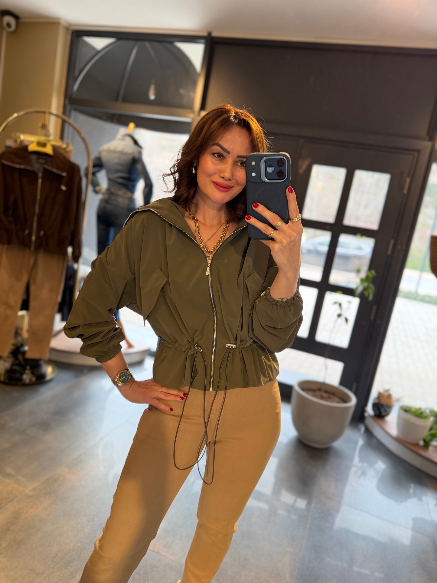 Krista Haki Büzgülü Ceket