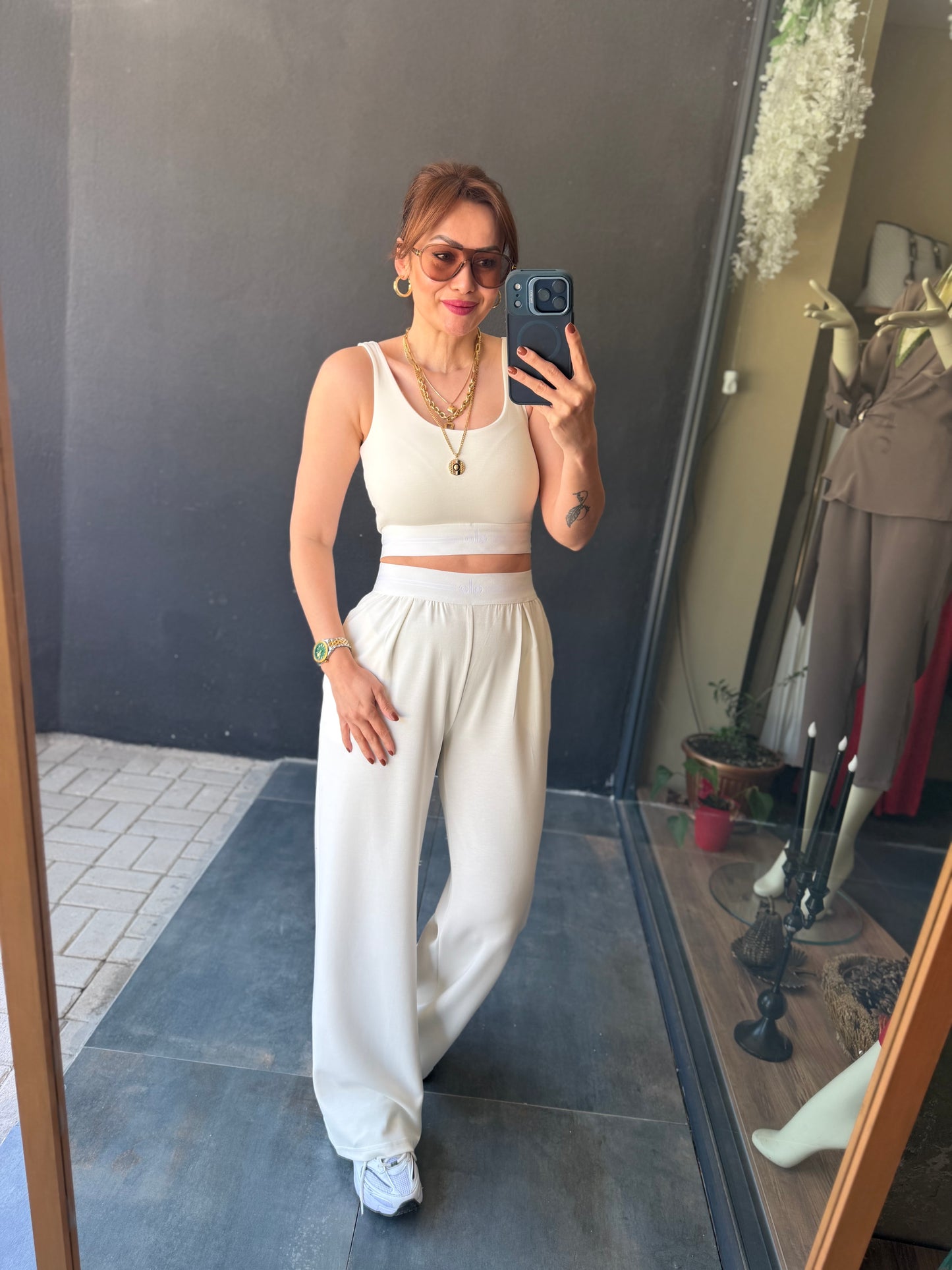 Vestal Beyaz Modal Crop &Pantolon Takım