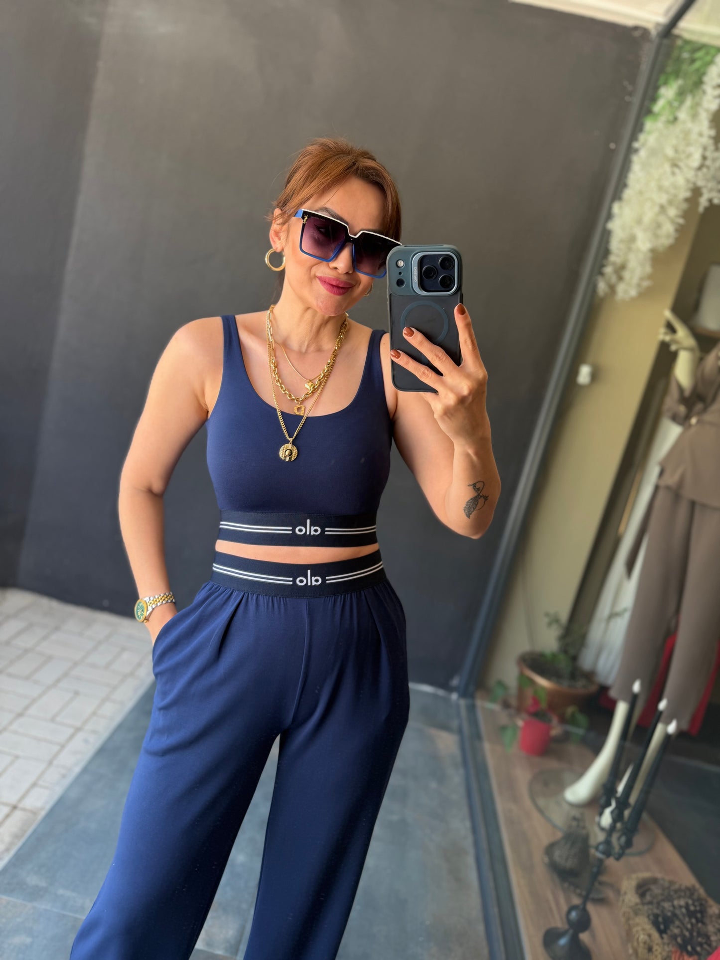 Vestal Lacivert Modal Crop & Pantolon Takım