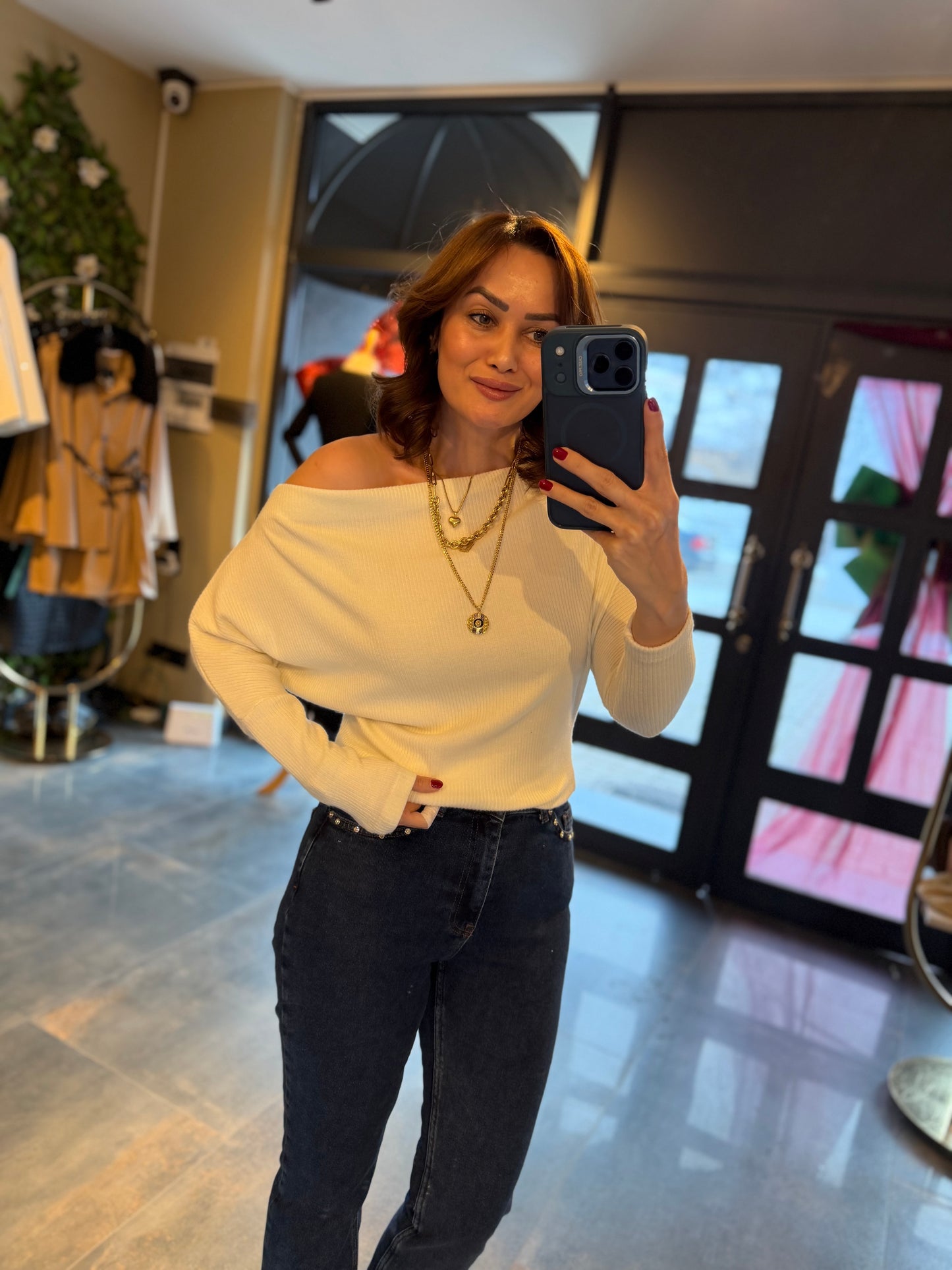 Mysecret Beyaz Kayık Yaka Fitilli Bluz