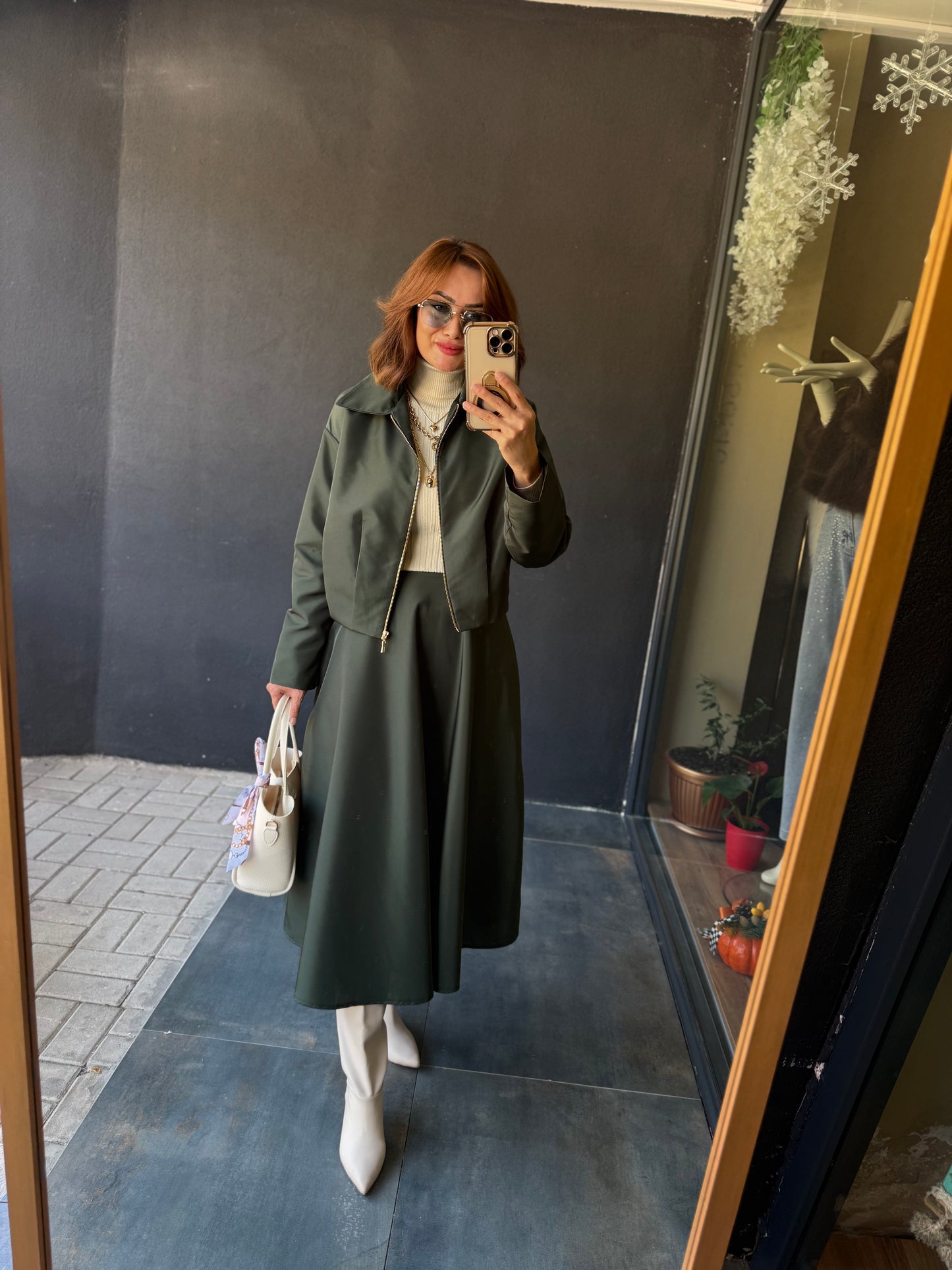 Pesto Haki Paraşüt Etek&Ceket Takım