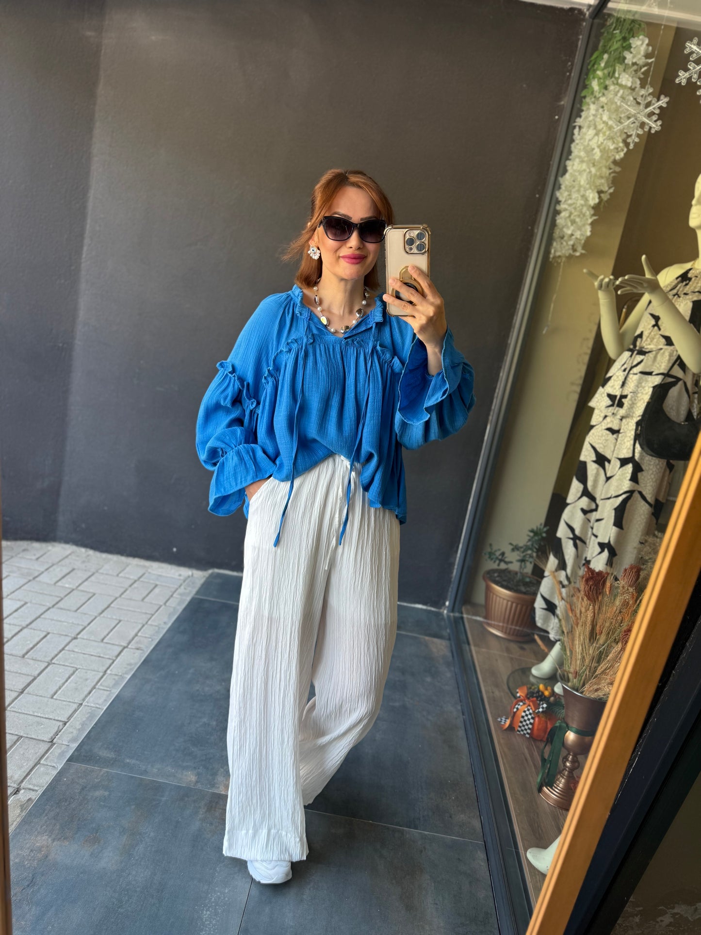 Solene Mavi Müslin Bluz
