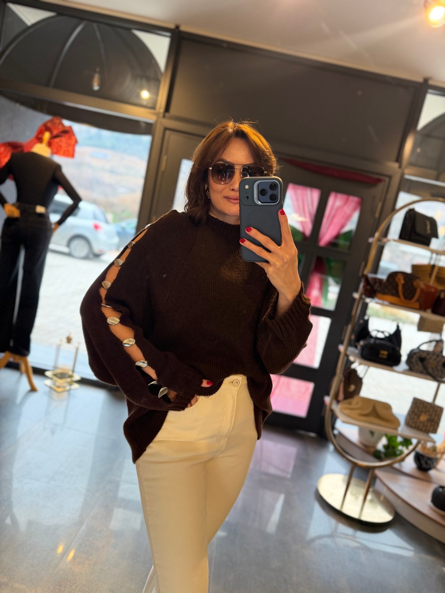 Beky Kahverengi Kaşmir Droplu Kazak