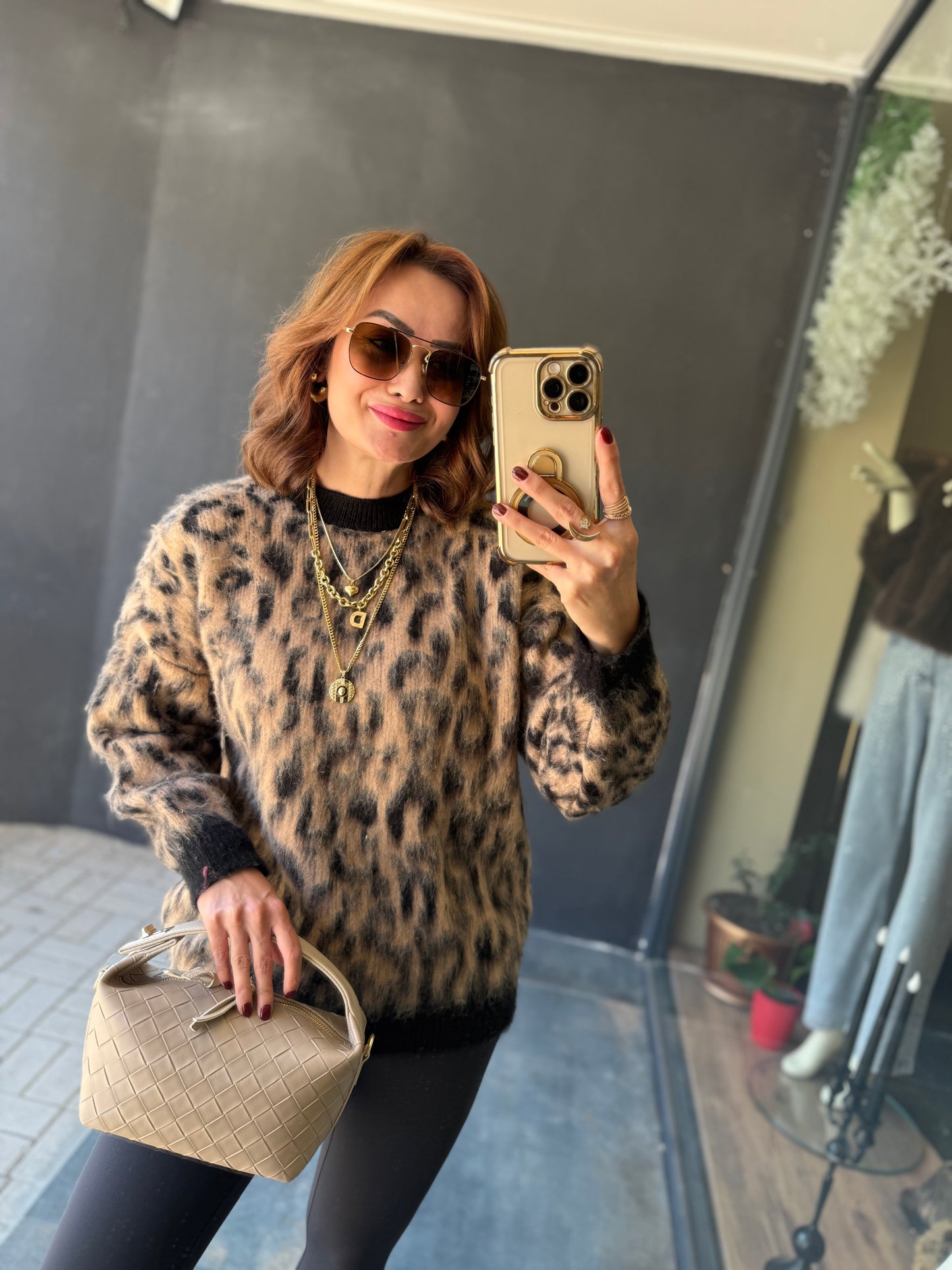 Ozi Kahve Leopar Kaşmir Kazak