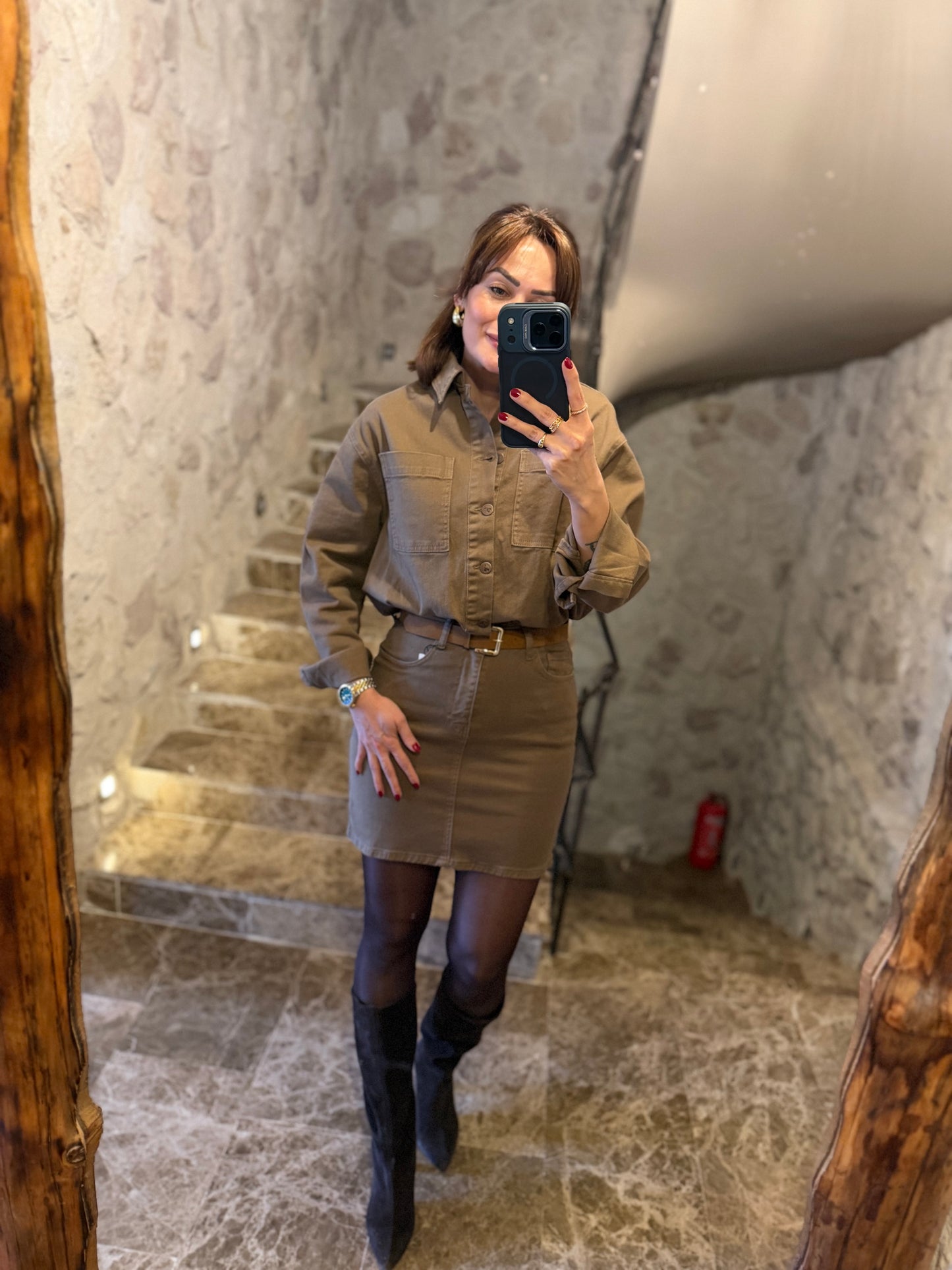 Xlove Nohut Rengi Toparlayıcı Jean Elbise