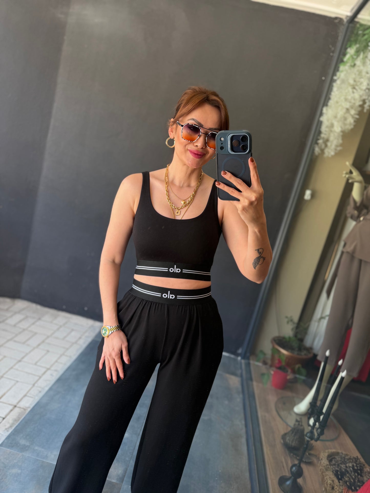 Vestal Siyah Modal Crop & Pantolon Takım
