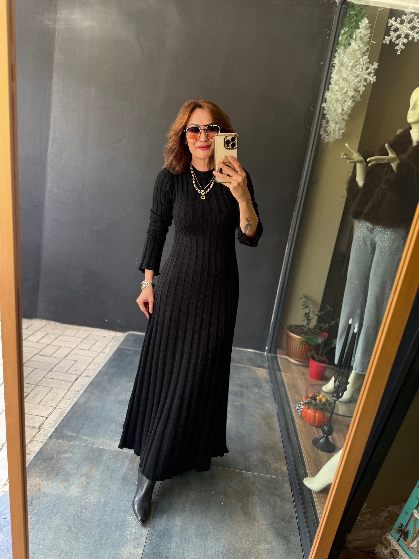 Lufi Maxi Siyah Elit Triko Elbise