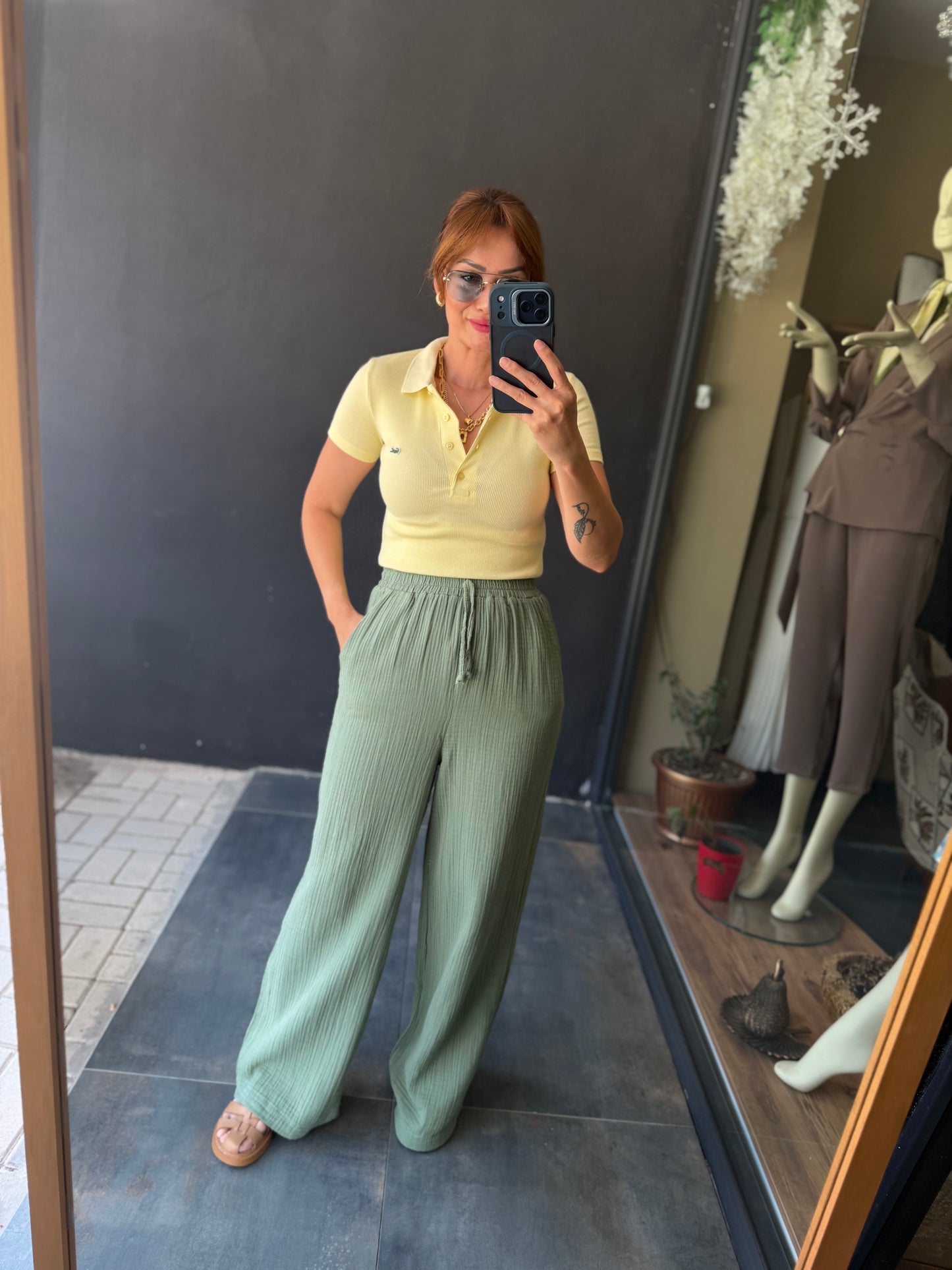 Mint Müslin Pantolon & T-Shirt Kombin
