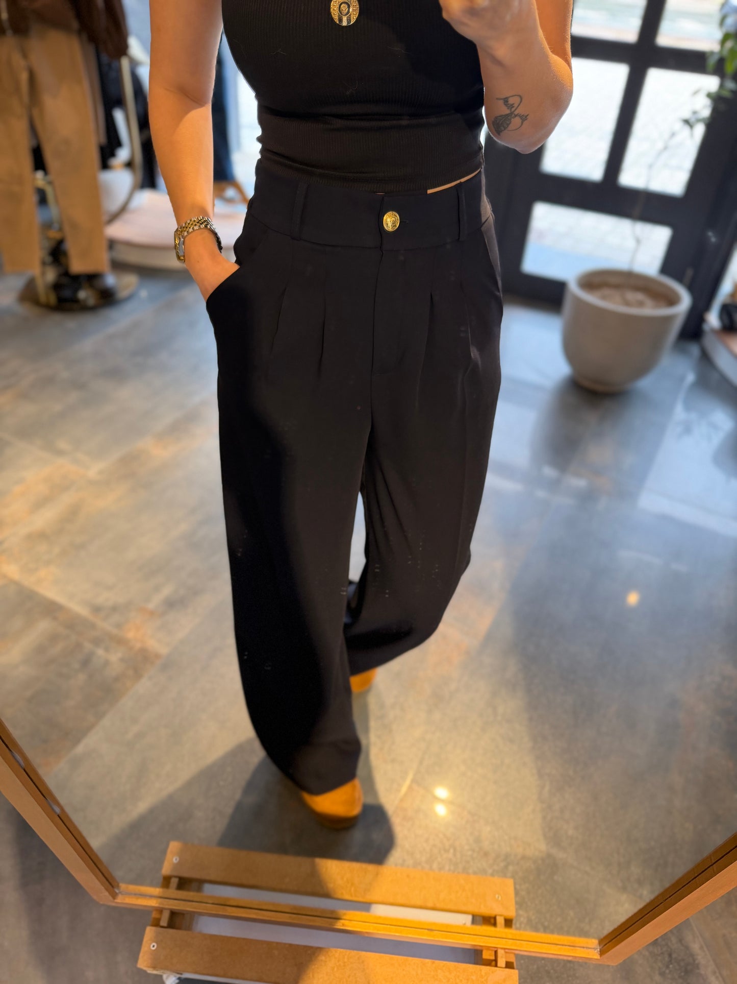 Cheek Lacivert Krep Palazzo Pantolon