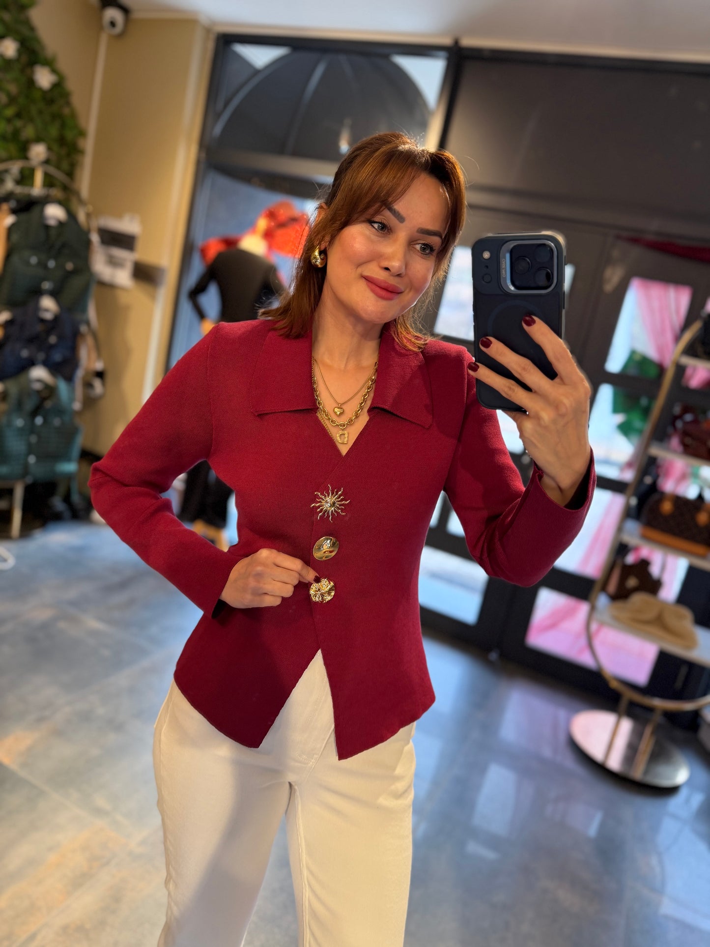 Given Bordo Çelik Örme Bluz