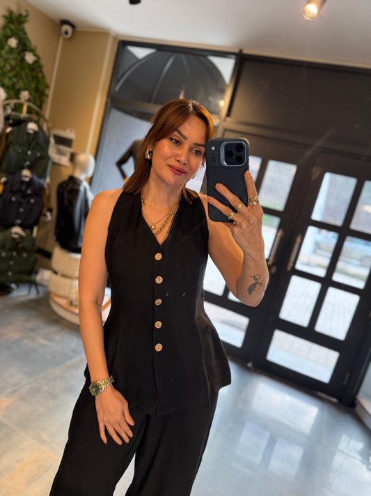 Newstar 7 Siyah Tensel Yelek &Pantolon Takım