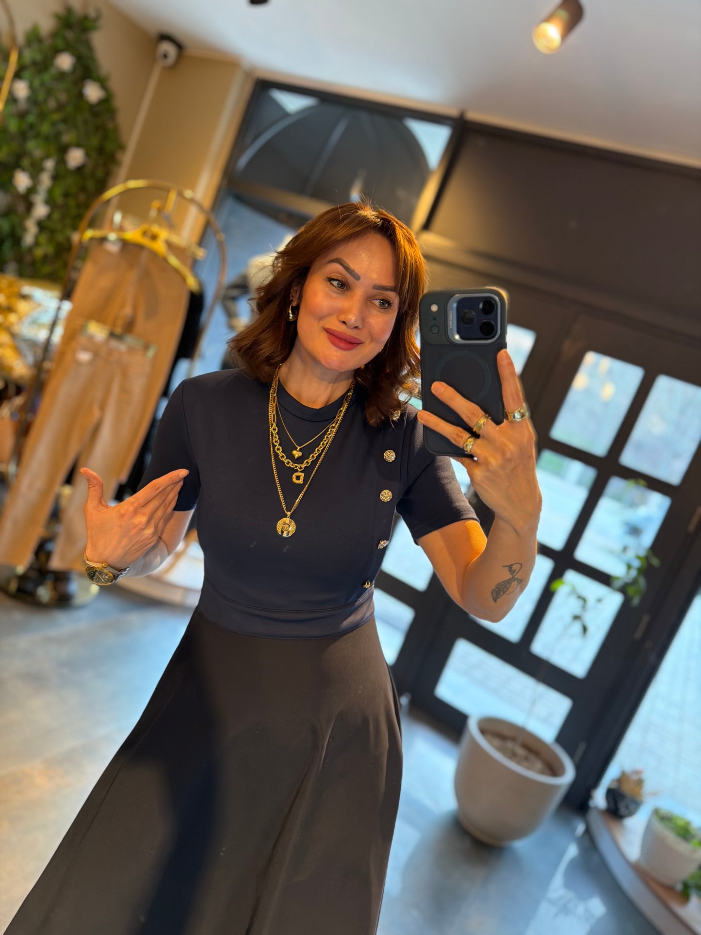 Rona Lacivert Midi Elbise